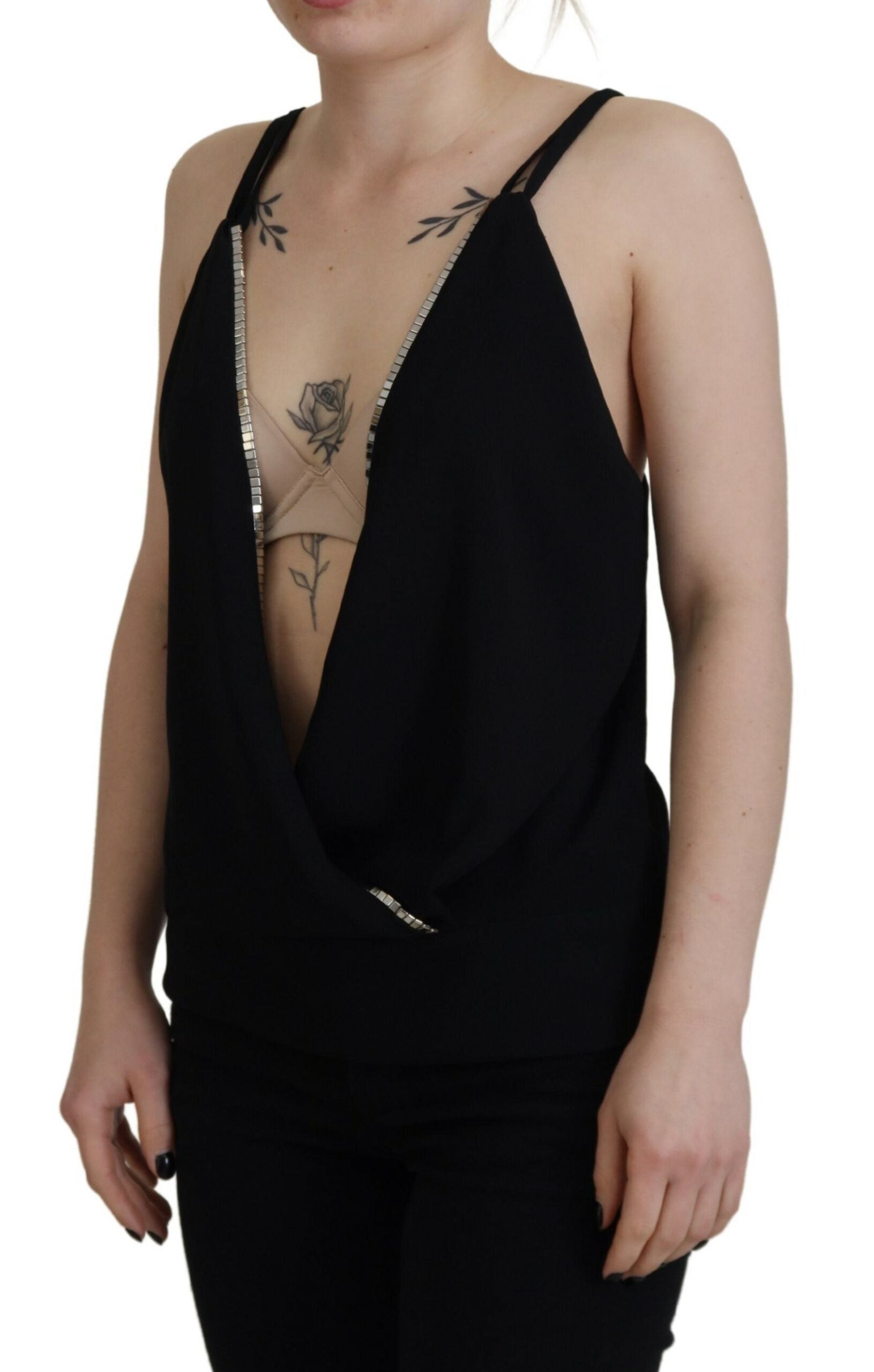 Dsquared² Black Embellished Deep V-neck Sleeveless Tank Women's Top (Pre-Owned)
