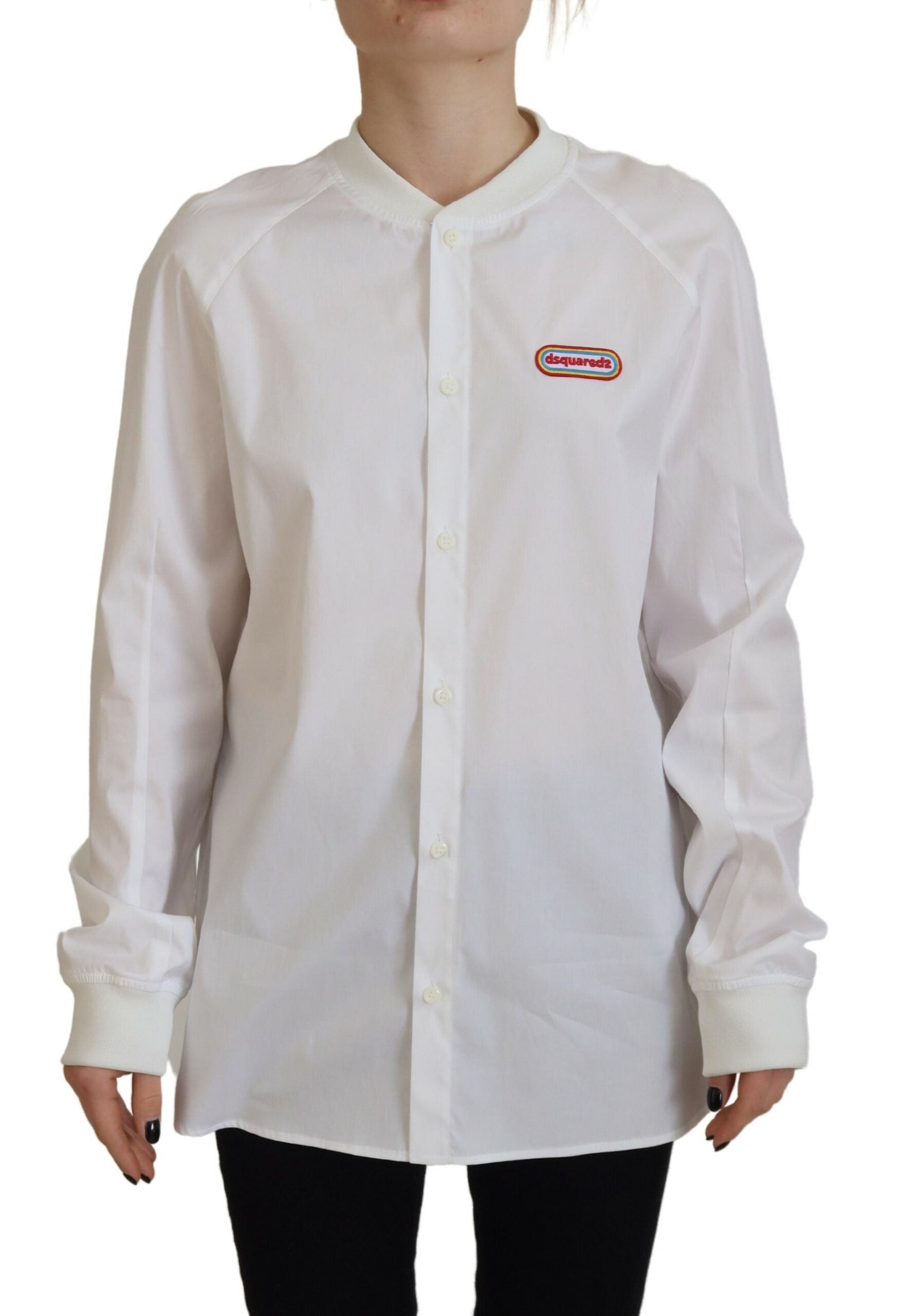 Dsquared² White Cotton Button Down Long Sleeves Crewneck Women's Top (Pre-Owned)
