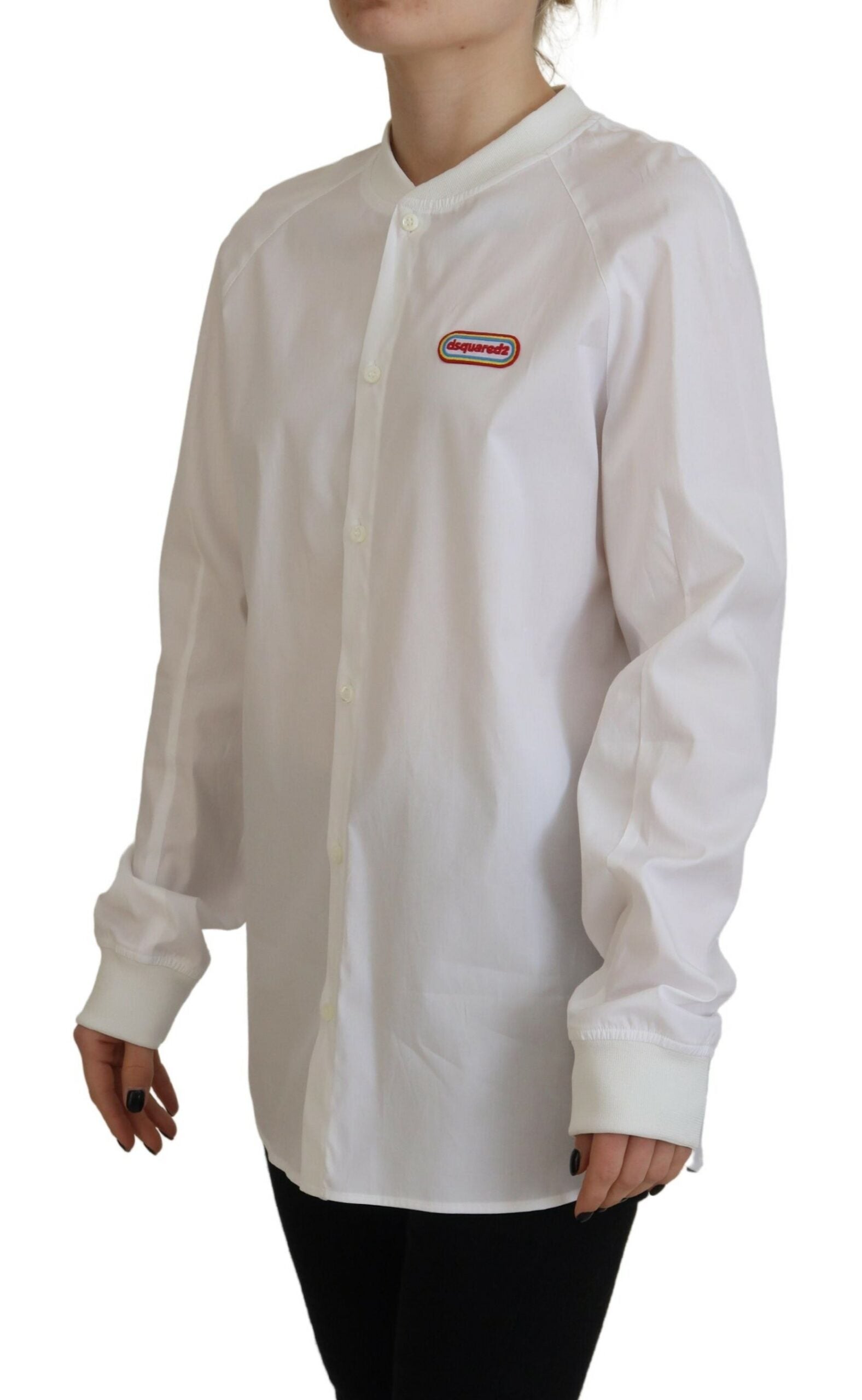 Dsquared² White Cotton Button Down Long Sleeves Crewneck Women's Top (Pre-Owned)