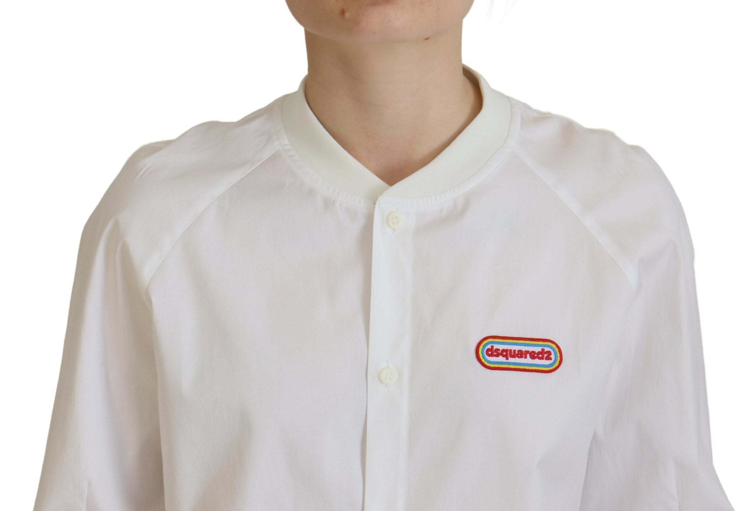 Dsquared² White Cotton Button Down Long Sleeves Crewneck Women's Top (Pre-Owned)