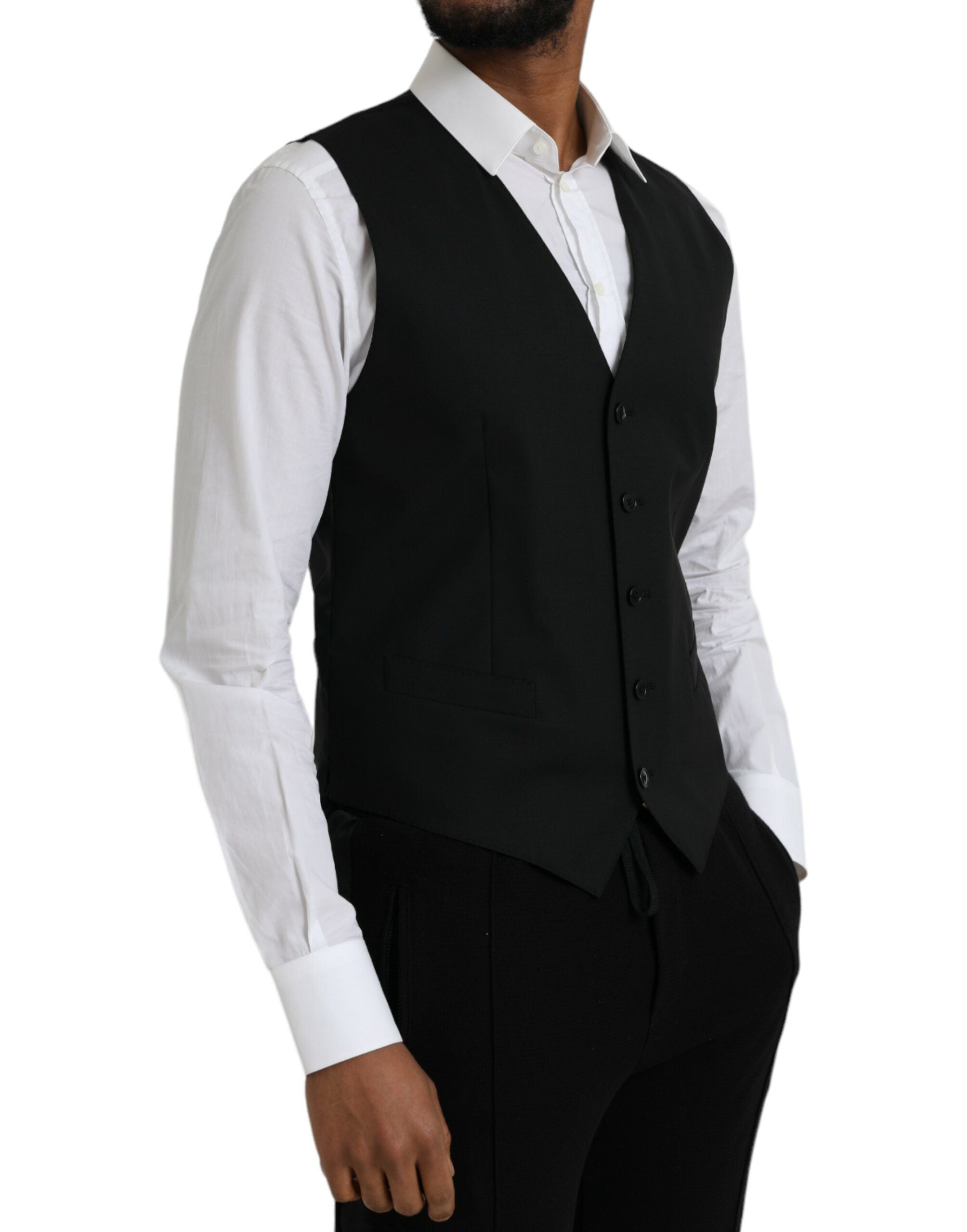 Dolce & Gabbana Black Wool Formal Dress Waistcoat Men's Vest