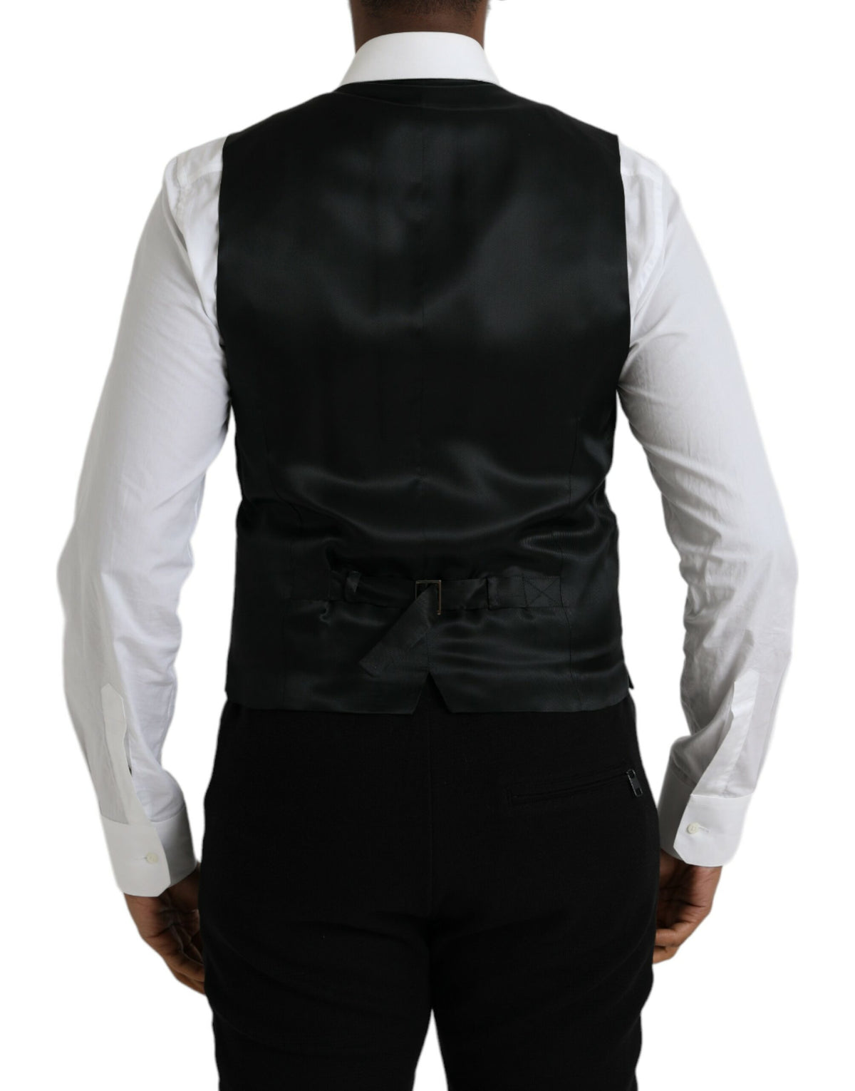 Dolce & Gabbana Black Wool Formal Dress Waistcoat Men's Vest