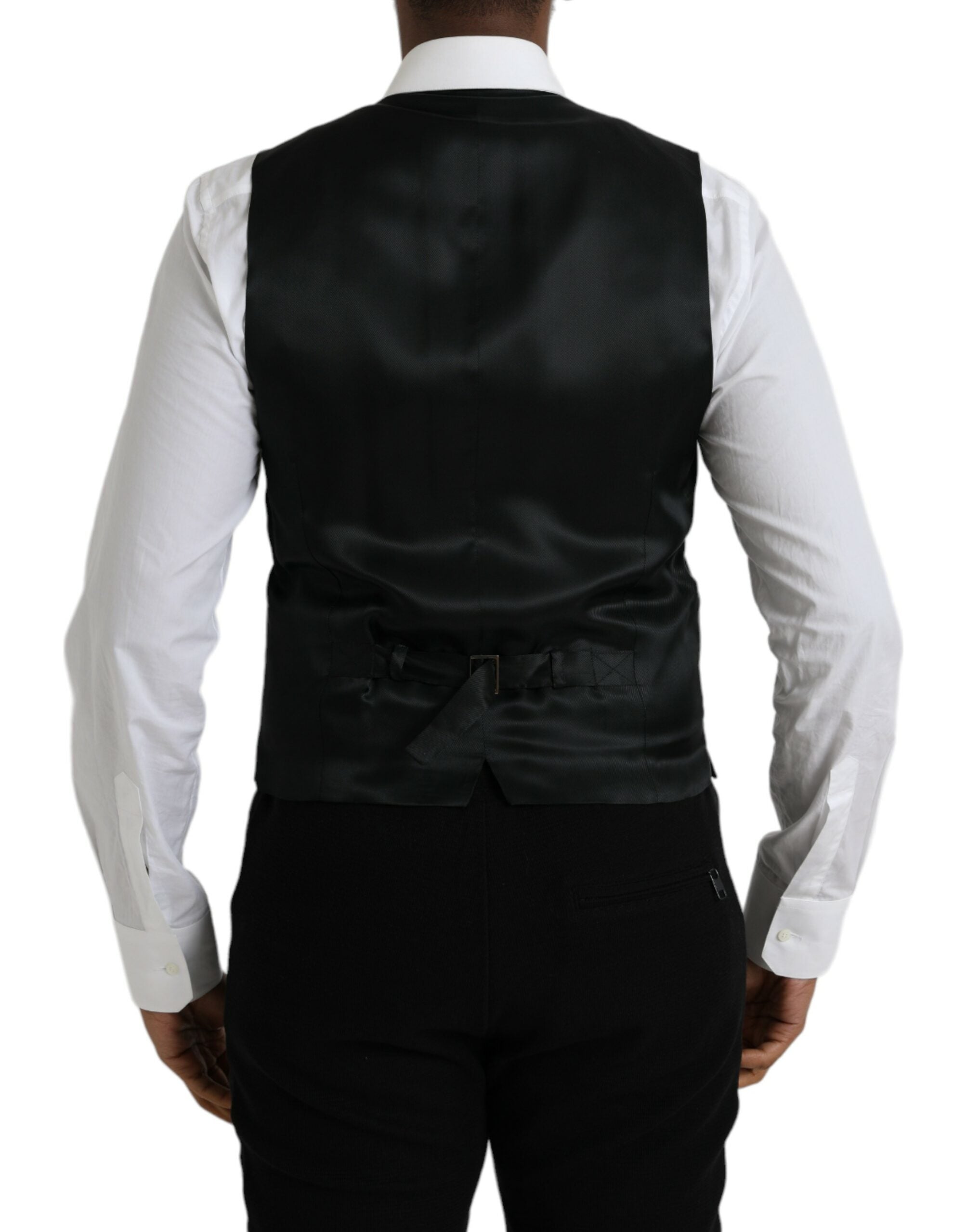 Dolce & Gabbana Black Wool Formal Dress Waistcoat Men's Vest