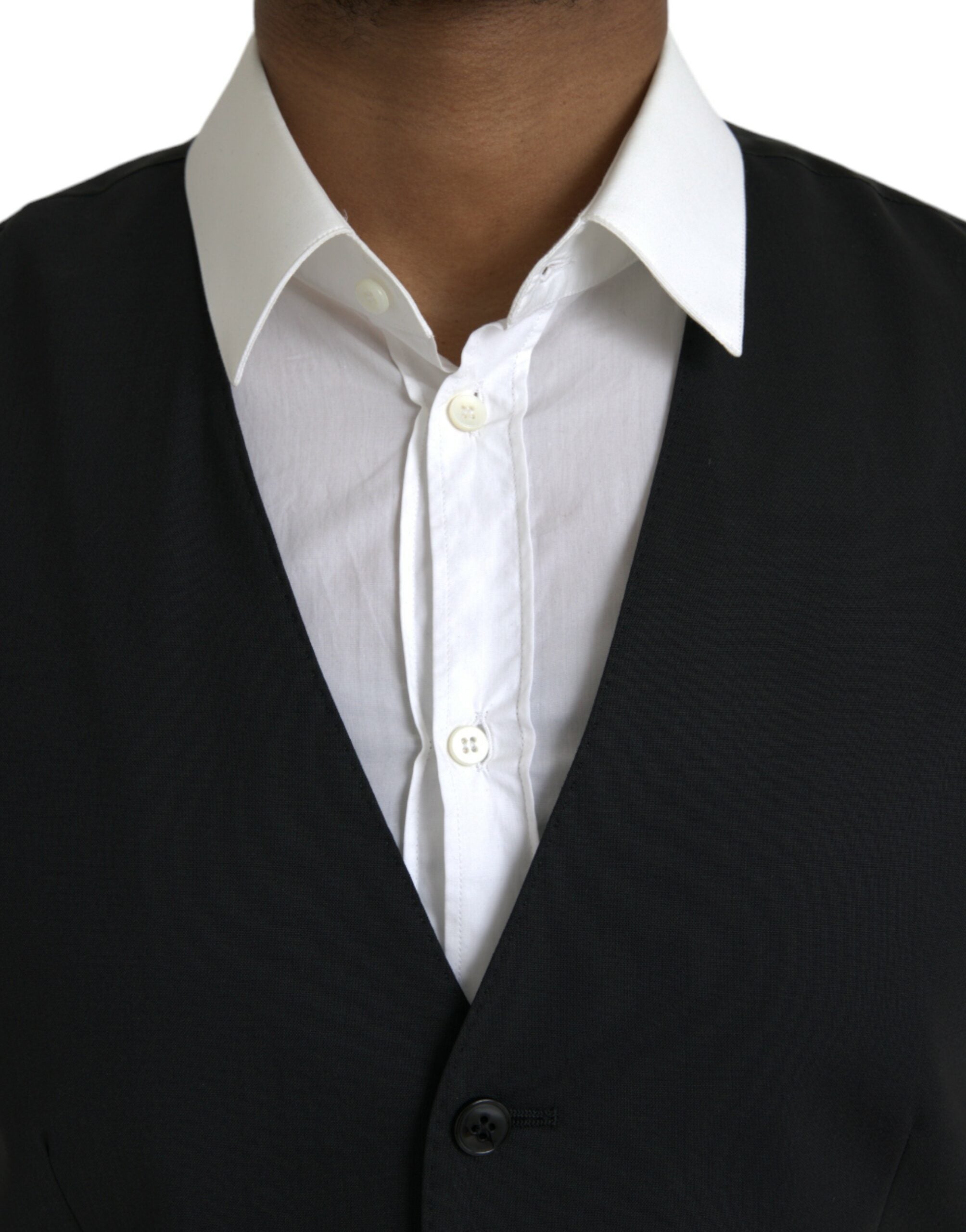 Dolce & Gabbana Black Wool Formal Dress Waistcoat Men's Vest