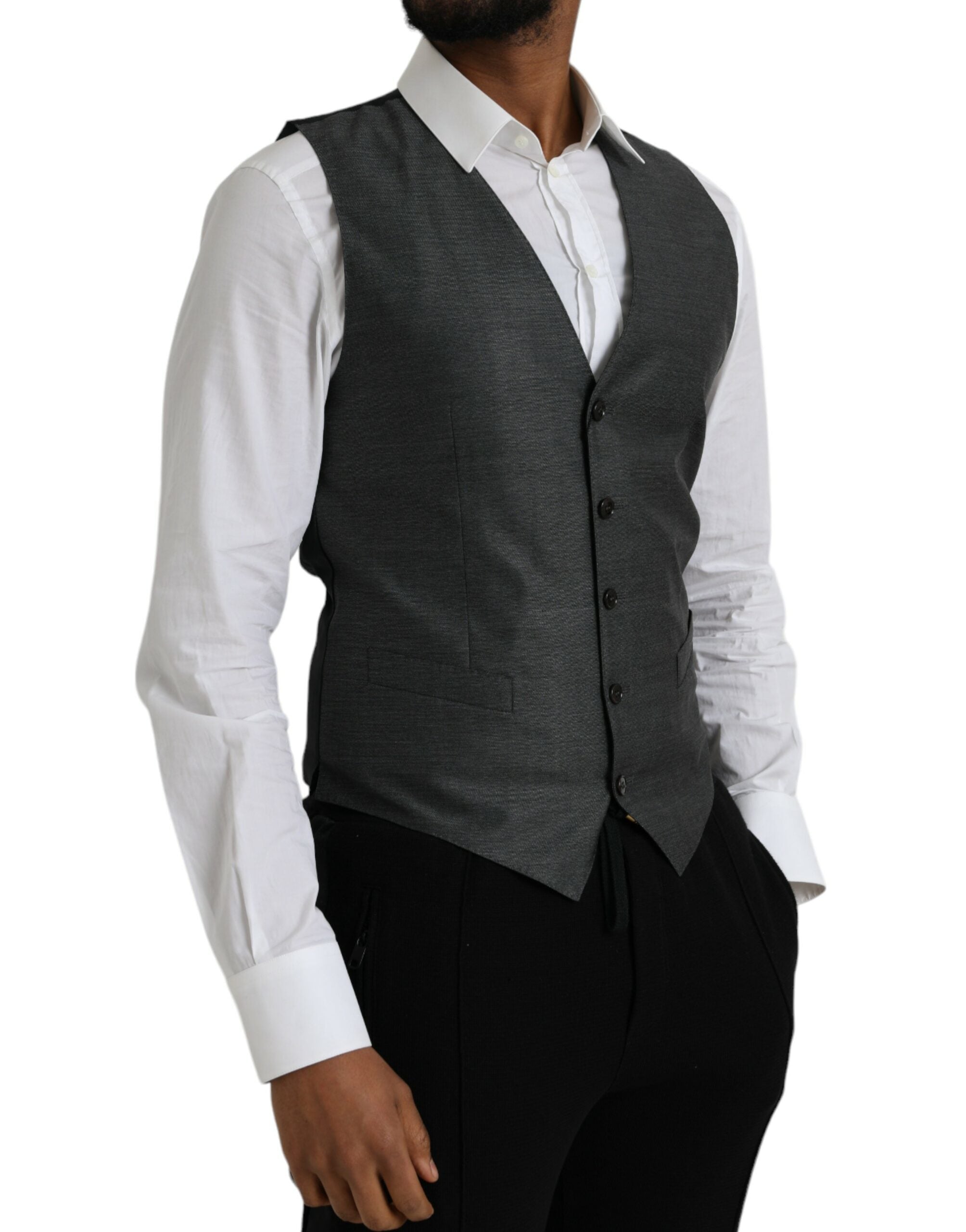 Dolce & Gabbana Gray Wool Formal Dress Waistcoat Men's Vest