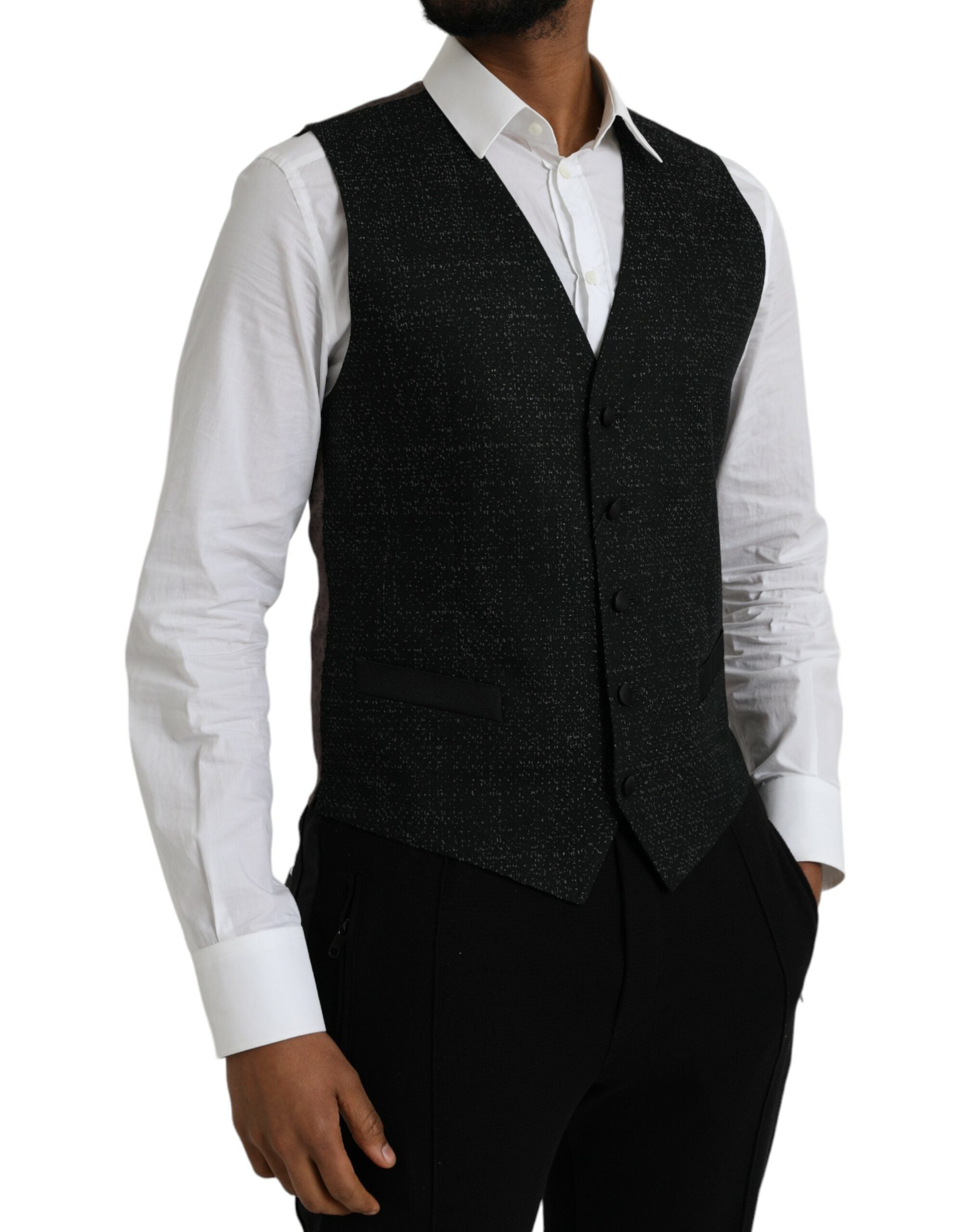 Dolce & Gabbana Black Brown Silk Waistcoat Dress Formal Men's Vest
