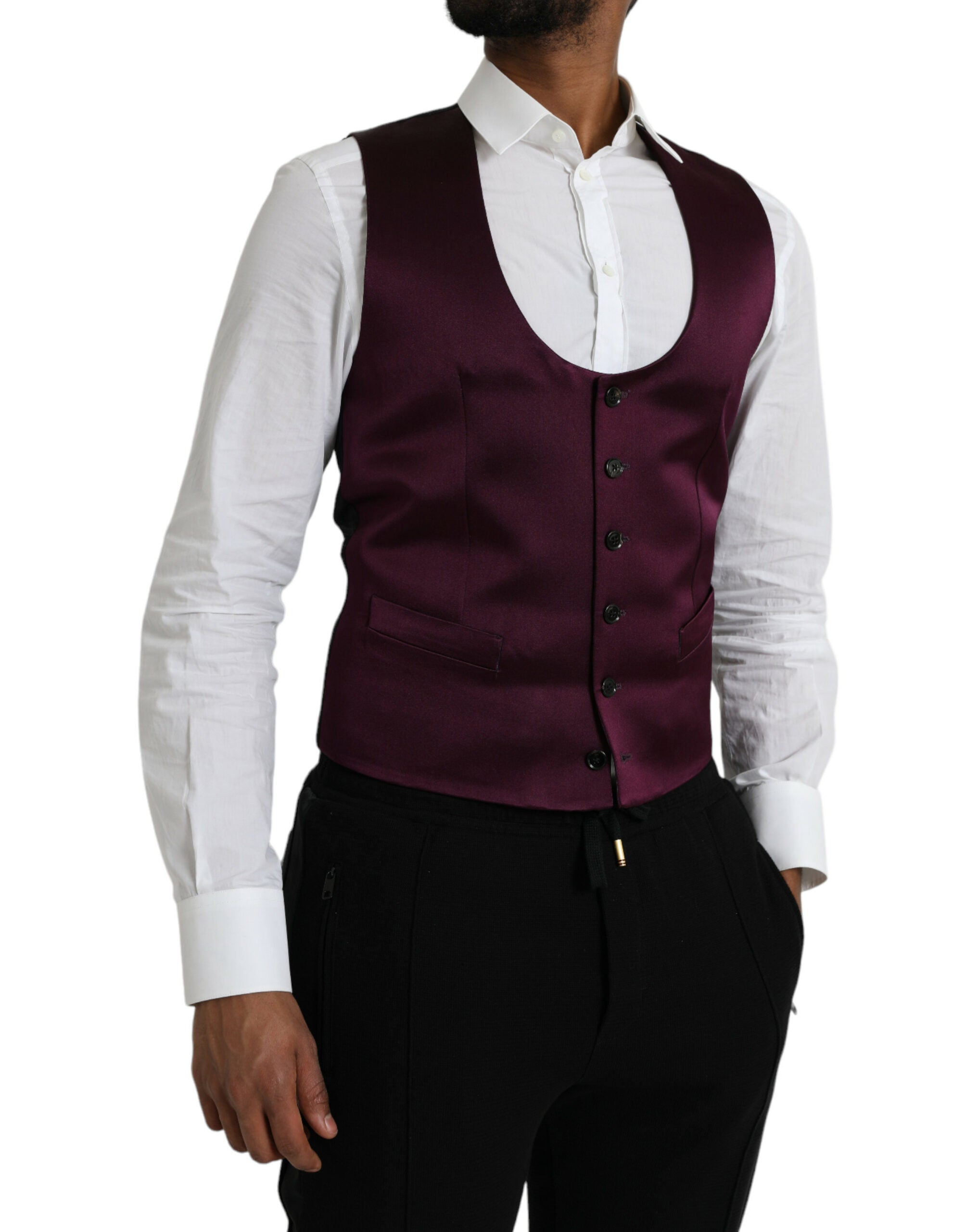 Dolce & Gabbana Maroon Satin Silk Waistcoat Dress Formal Men's Vest