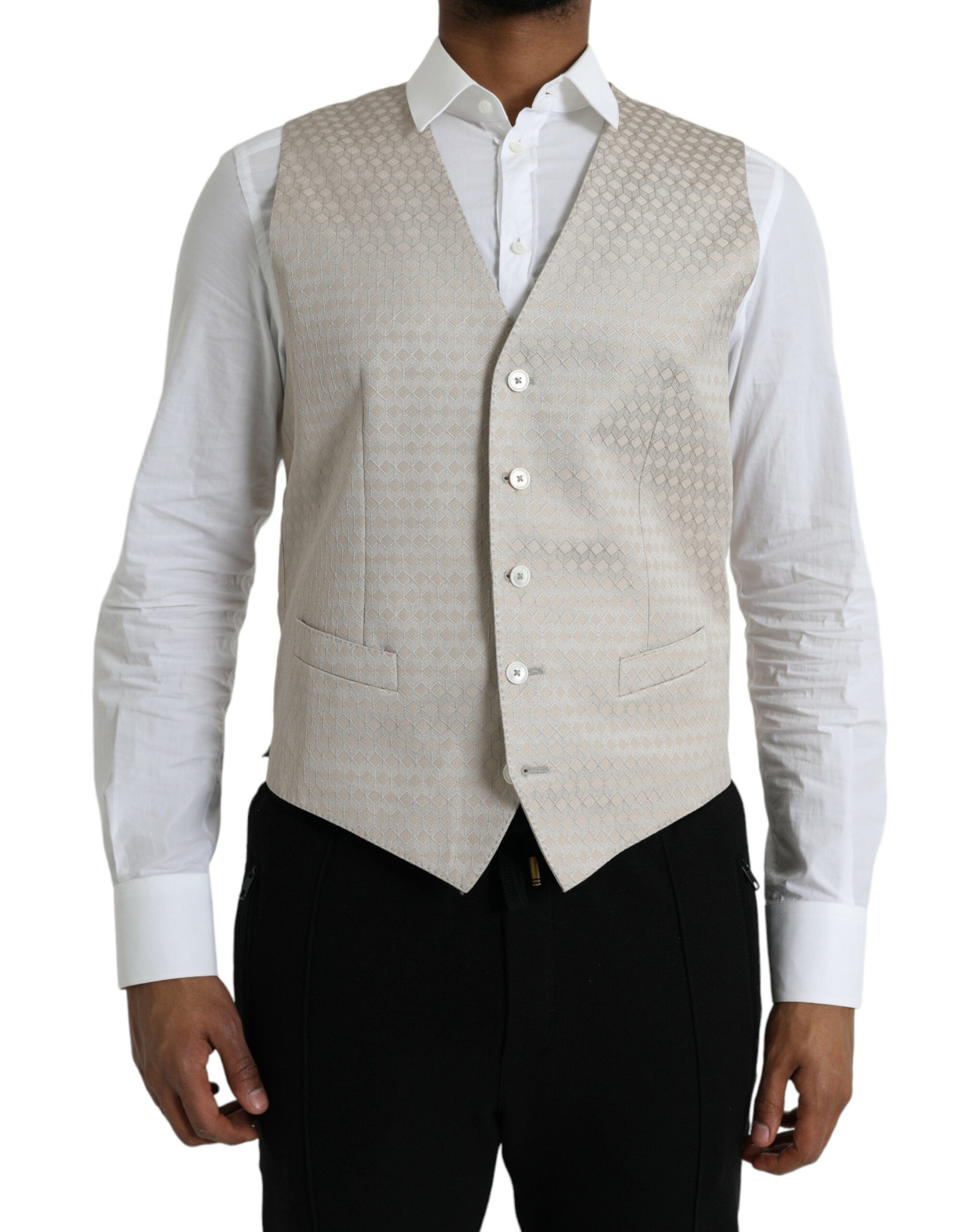 Dolce & Gabbana Off White Cotton Waistcoat Dress Formal Men's Vest