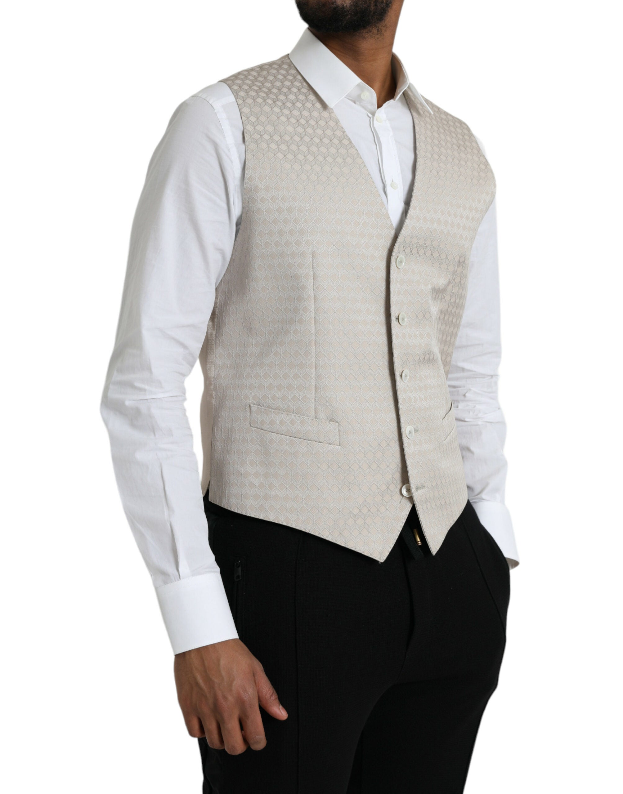 Dolce & Gabbana Off White Cotton Waistcoat Dress Formal Men's Vest