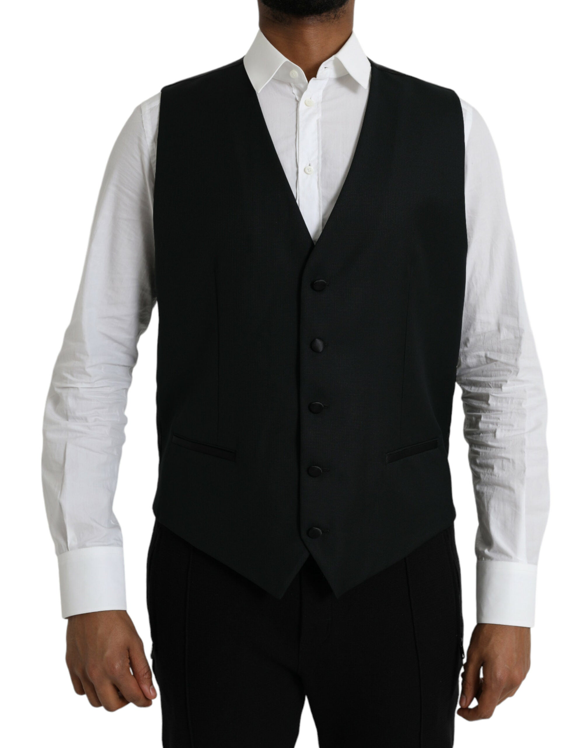 Dolce & Gabbana Black Wool Waistcoat Dress Formal Men's Vest