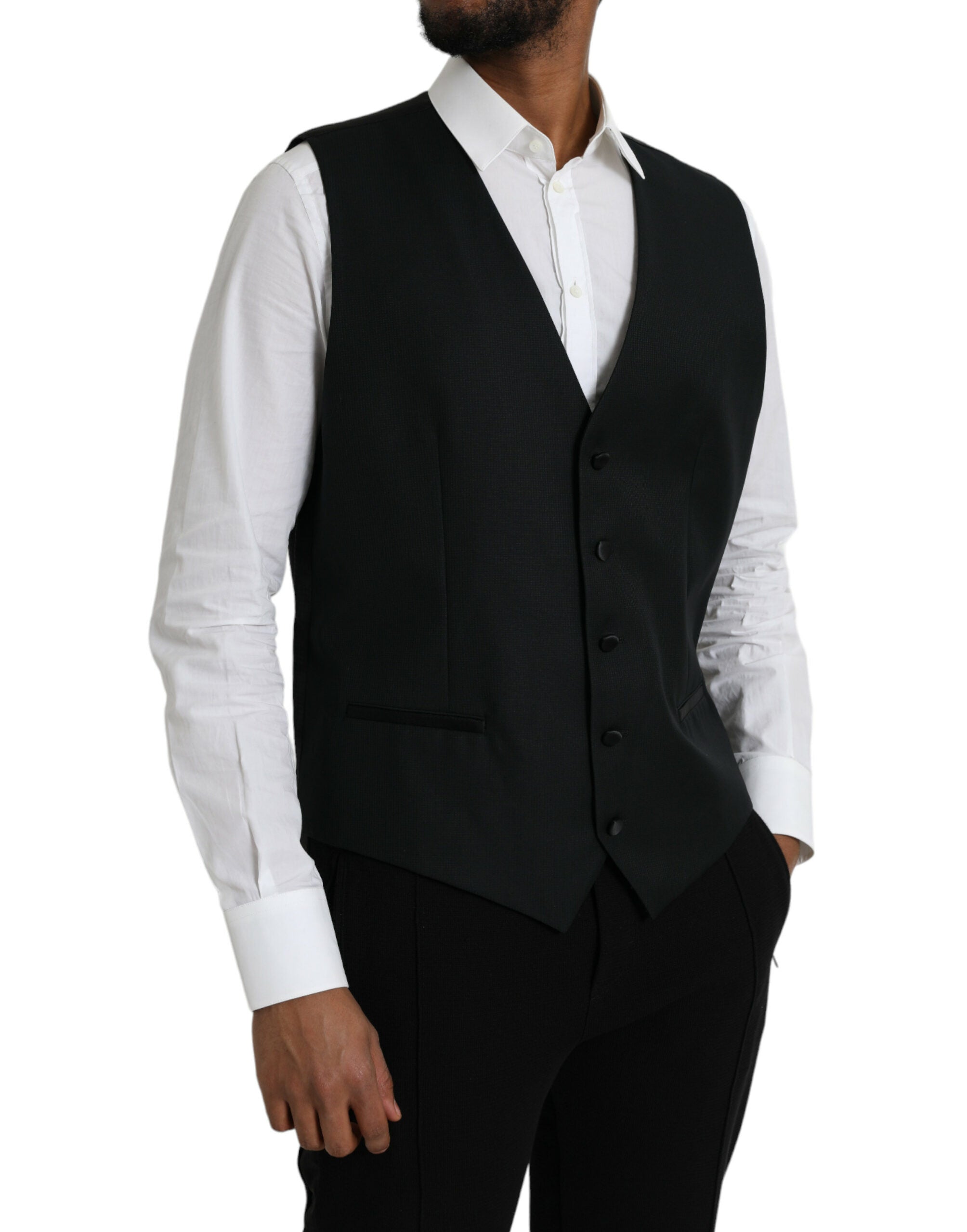 Dolce & Gabbana Black Wool Waistcoat Dress Formal Men's Vest