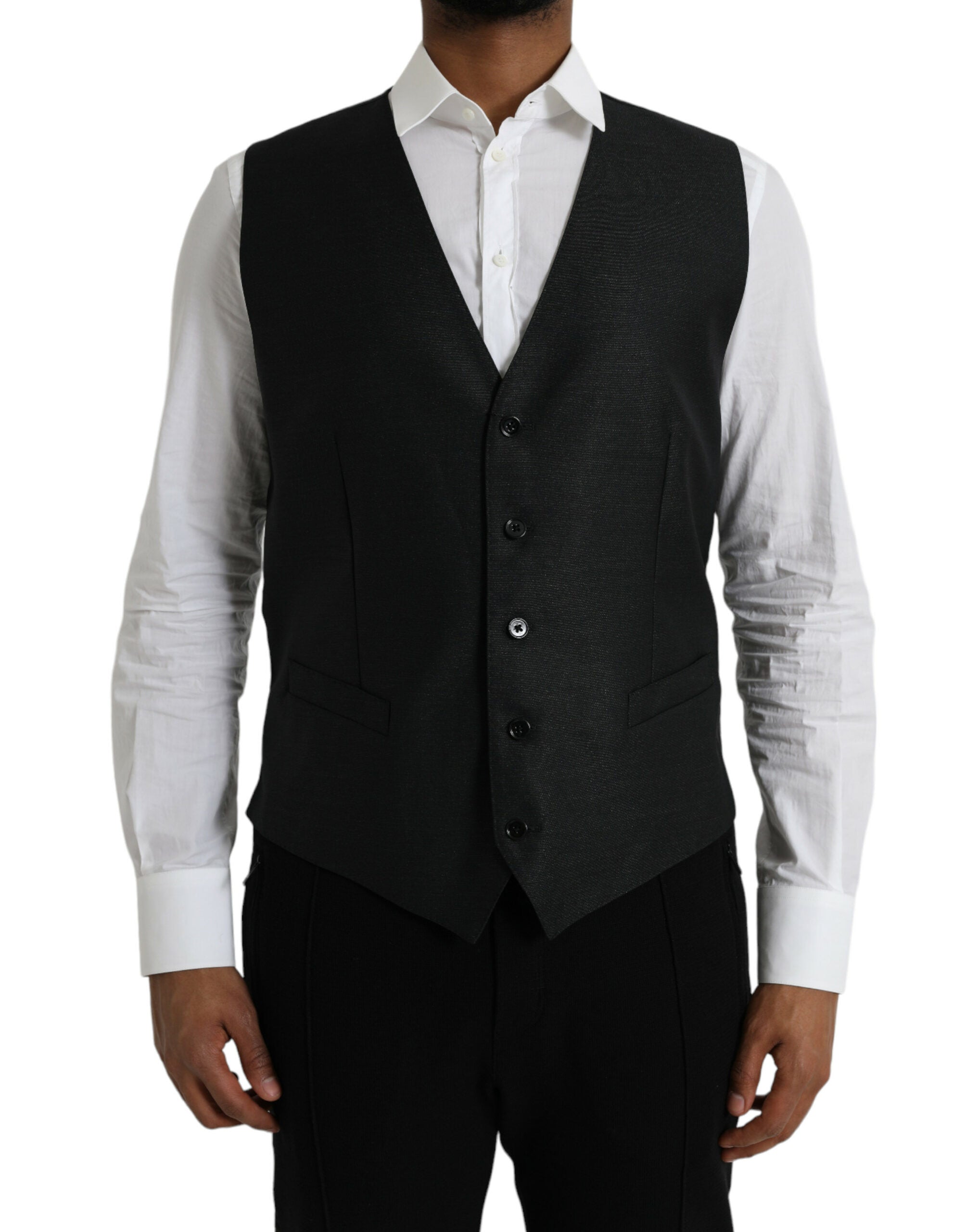 Dolce & Gabbana Black Wool Waistcoat Dress Formal Men's Vest