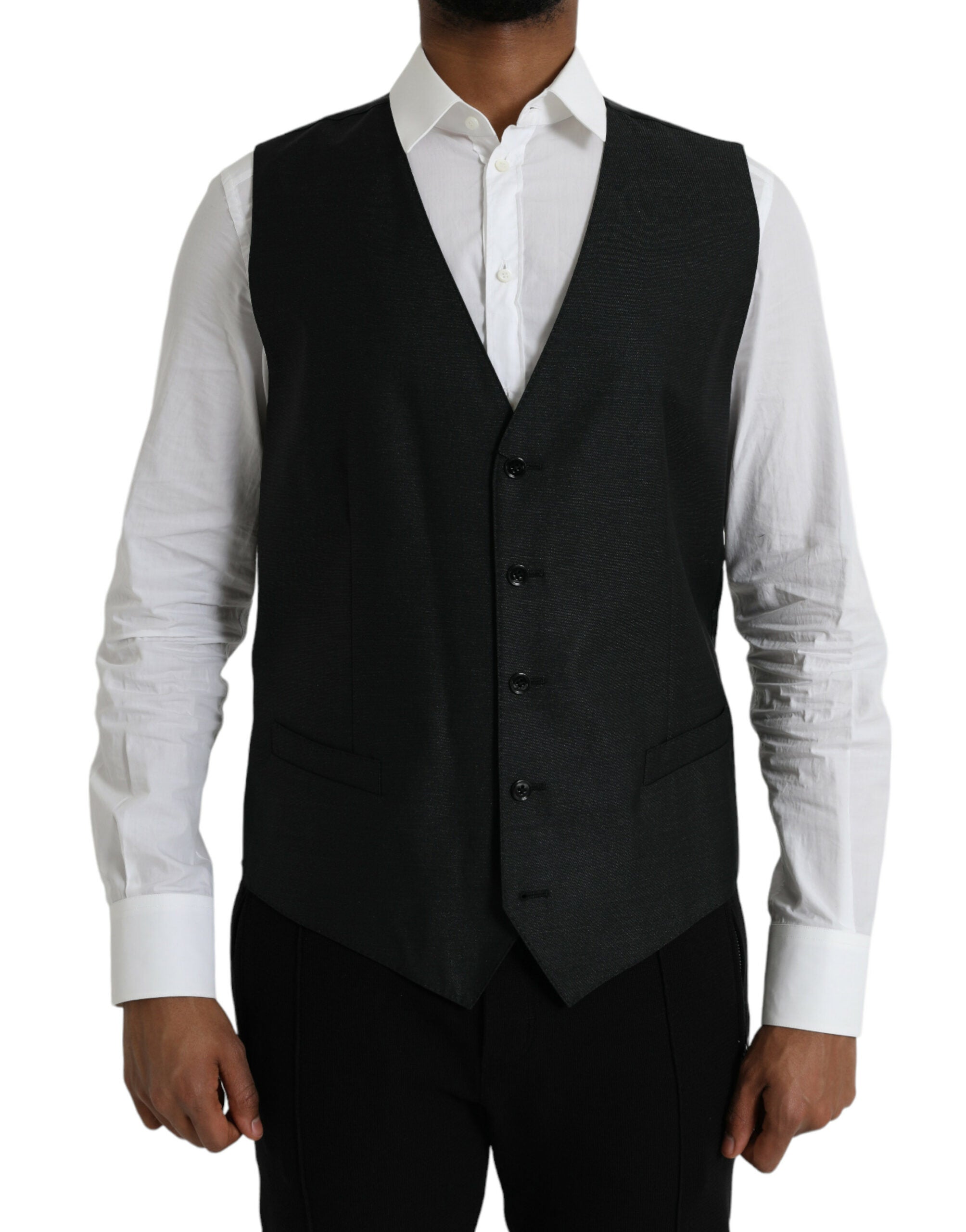 Dolce & Gabbana Black Wool Waistcoat Dress Formal Men's Vest