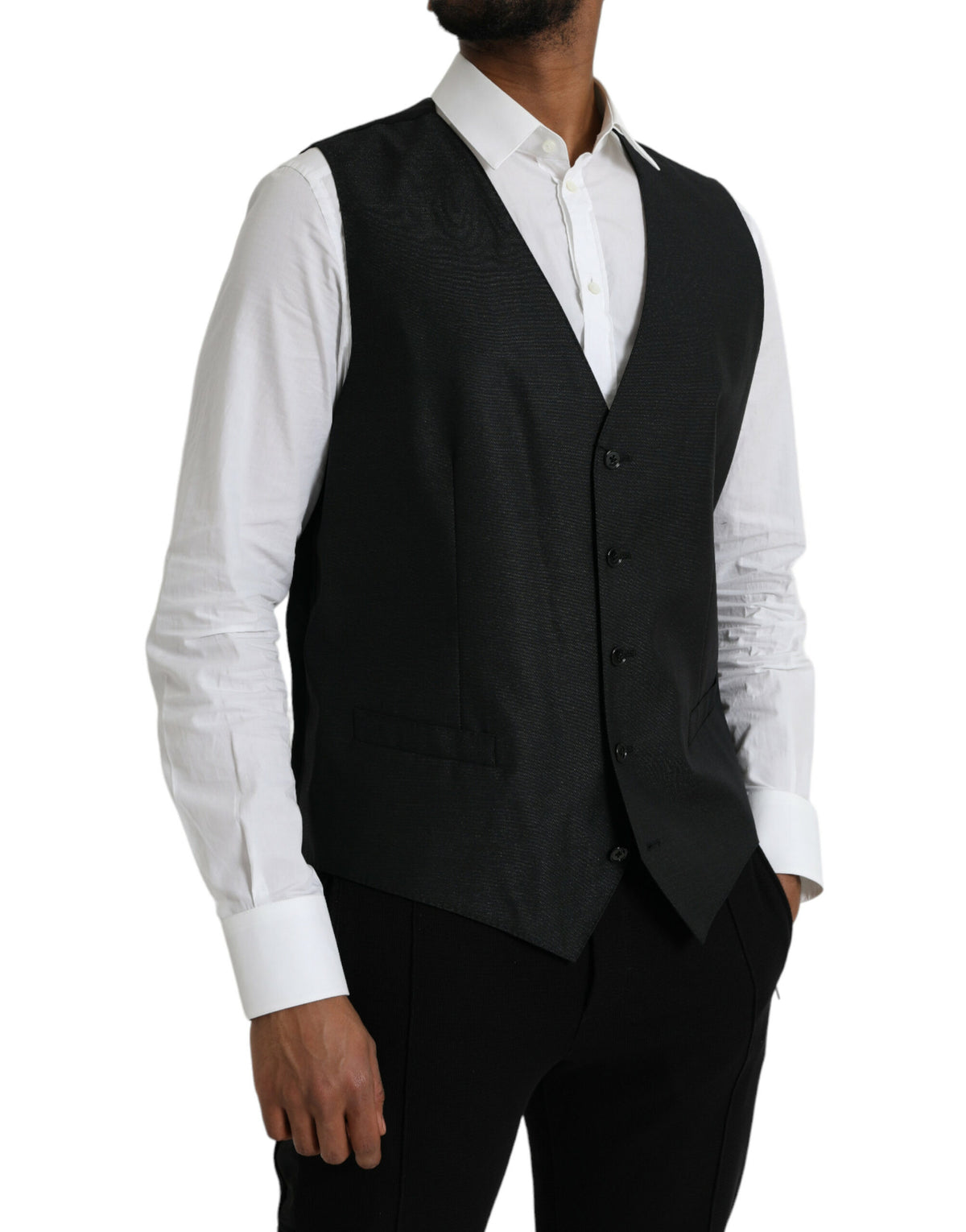 Dolce & Gabbana Black Wool Waistcoat Dress Formal Men's Vest