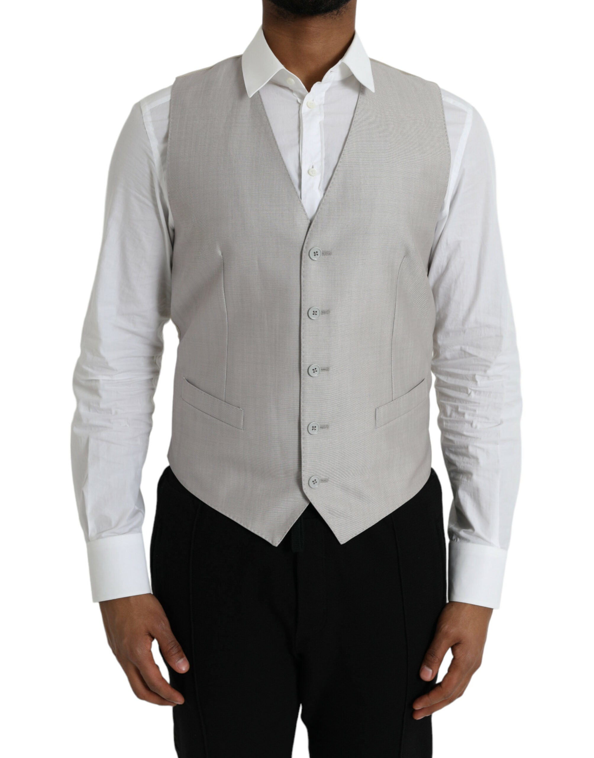 Dolce & Gabbana Light Gray Wool Formal Dress Waistcoat Men's Vest IT48 | M / Gray Dolce & Gabbana Light Gray Wool Formal Dress Waistcoat Men's Vest IT48 | M / Gray