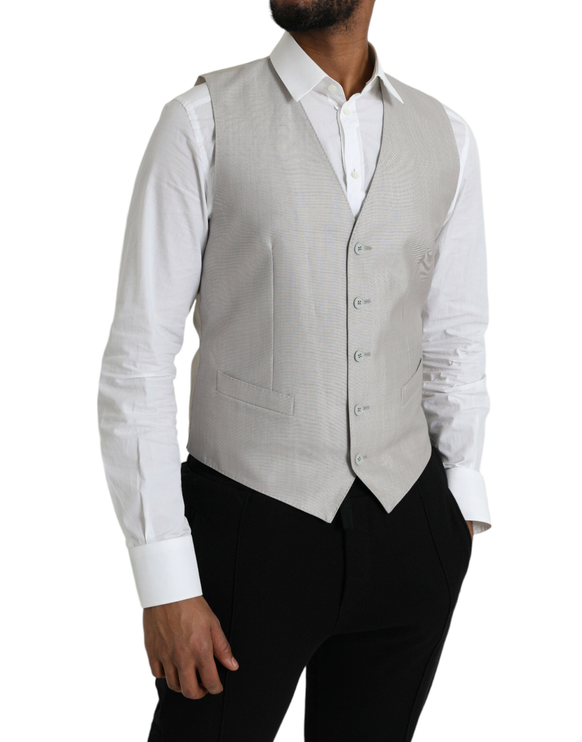 Dolce & Gabbana Light Gray Wool Formal Dress Waistcoat Men's Vest