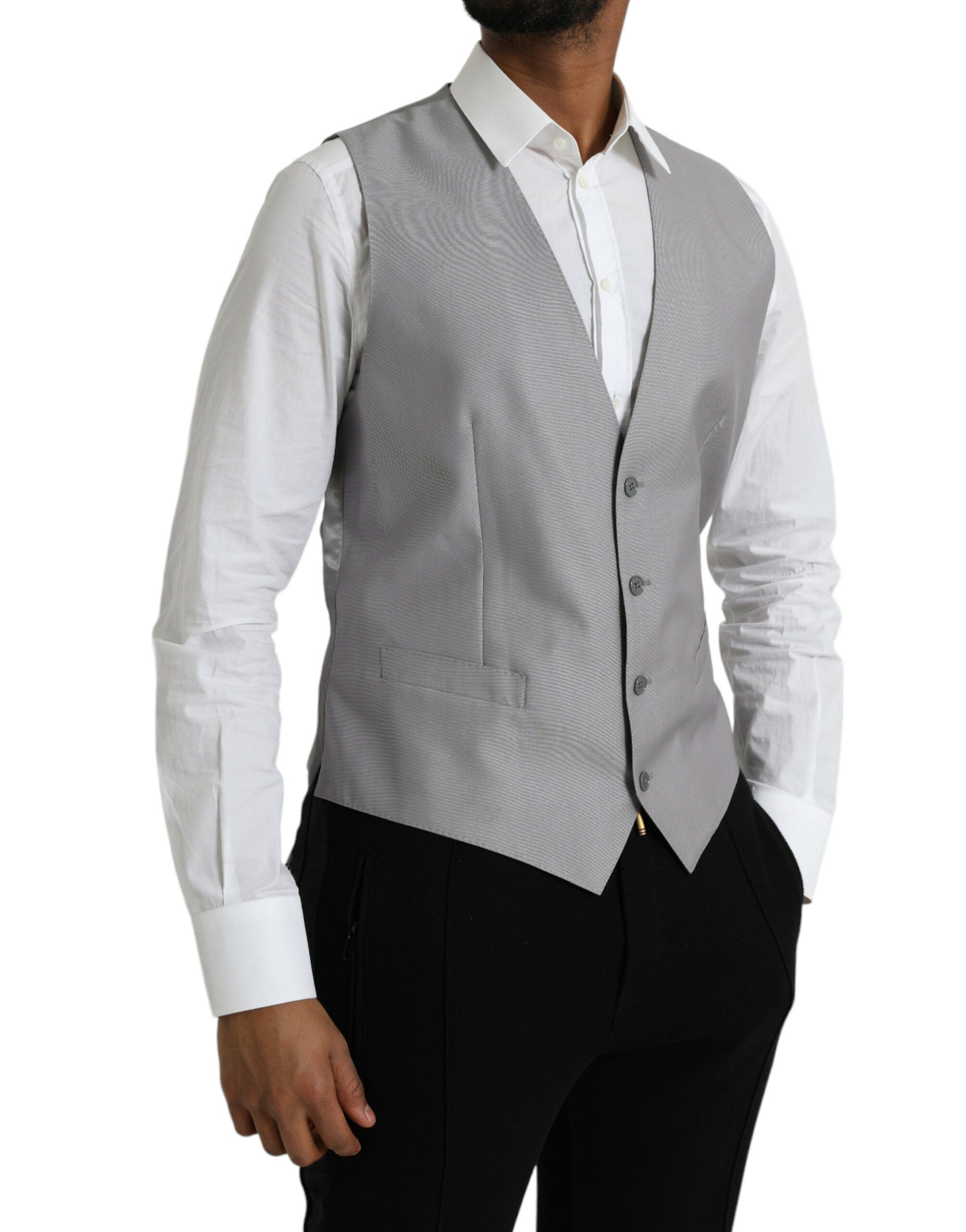 Dolce & Gabbana Light Gray Wool Formal Dress Waistcoat Men's Vest