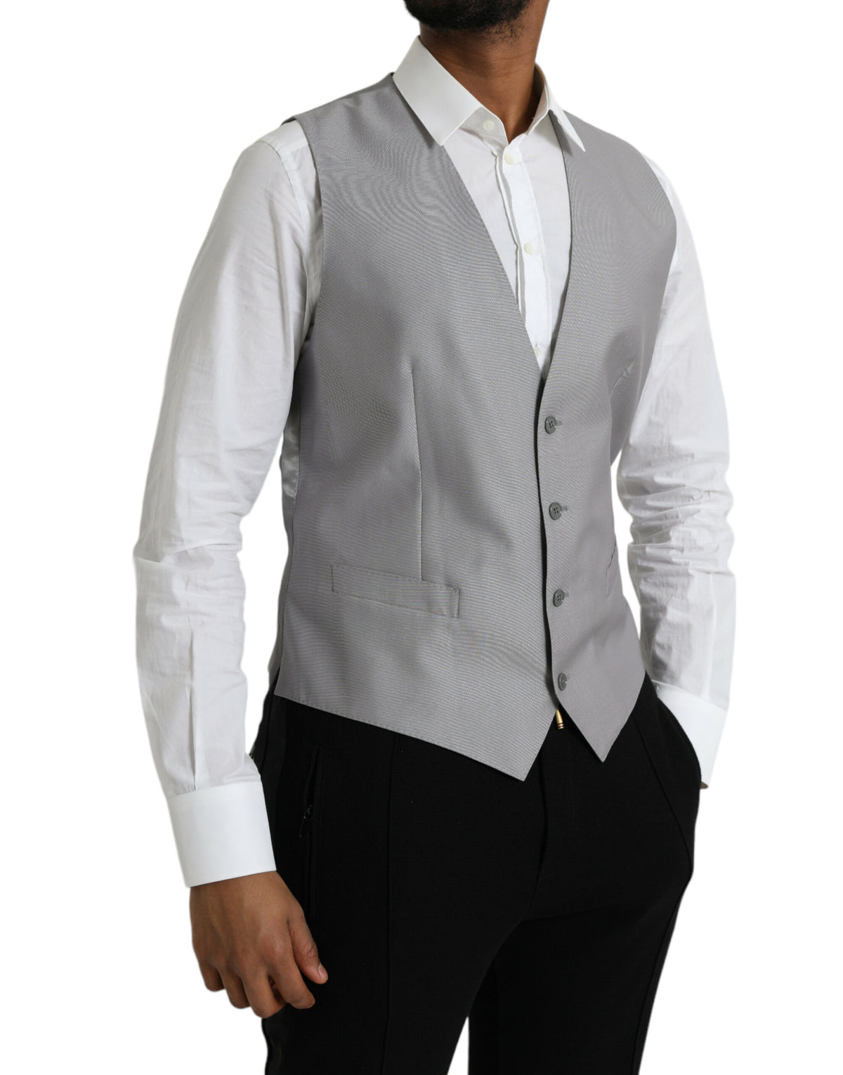 Dolce & Gabbana Light Gray Wool Formal Dress Waistcoat Men's Vest