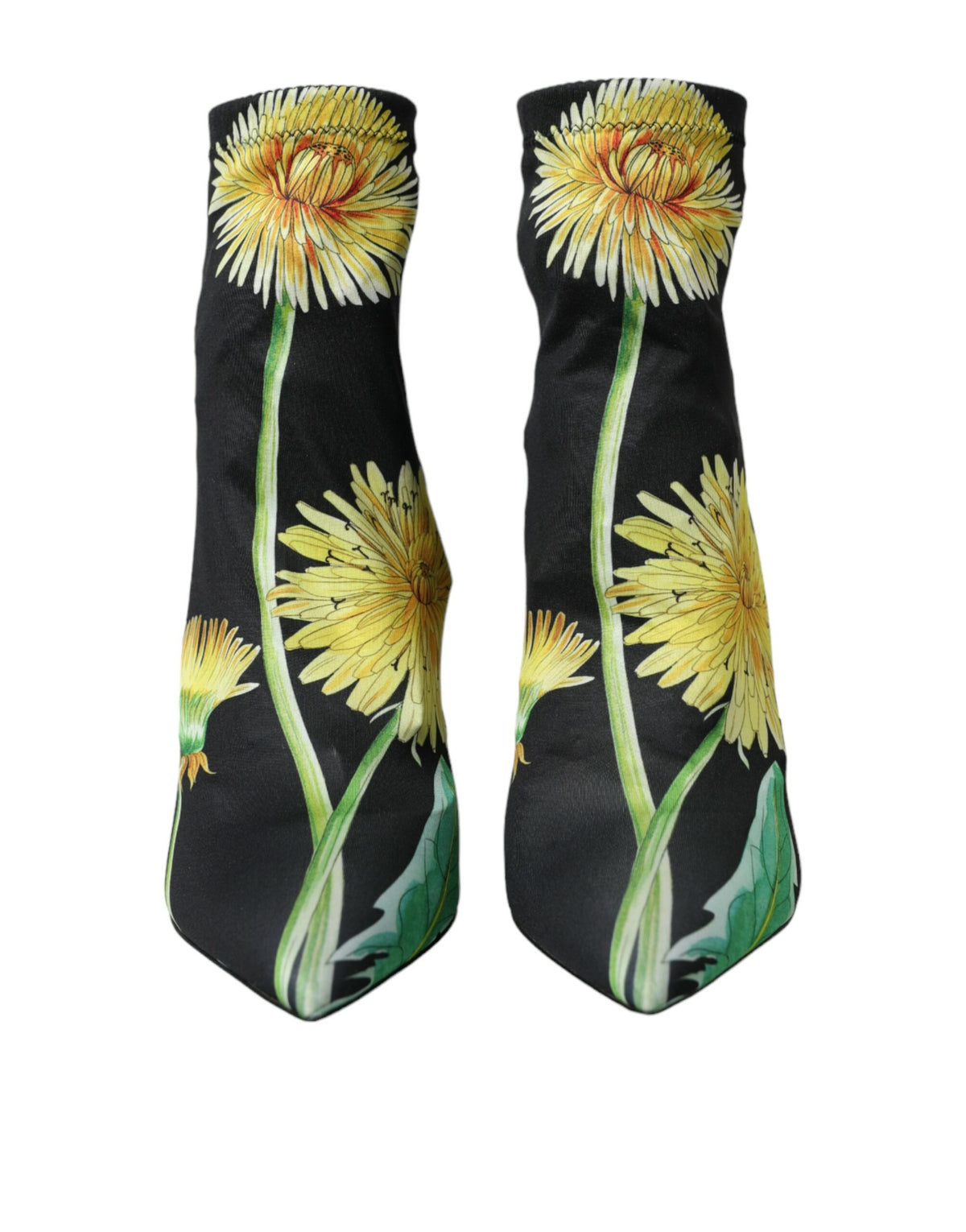 Dolce & Gabbana Black Floral Jersey Stretch Ankle Boots Women's Shoes