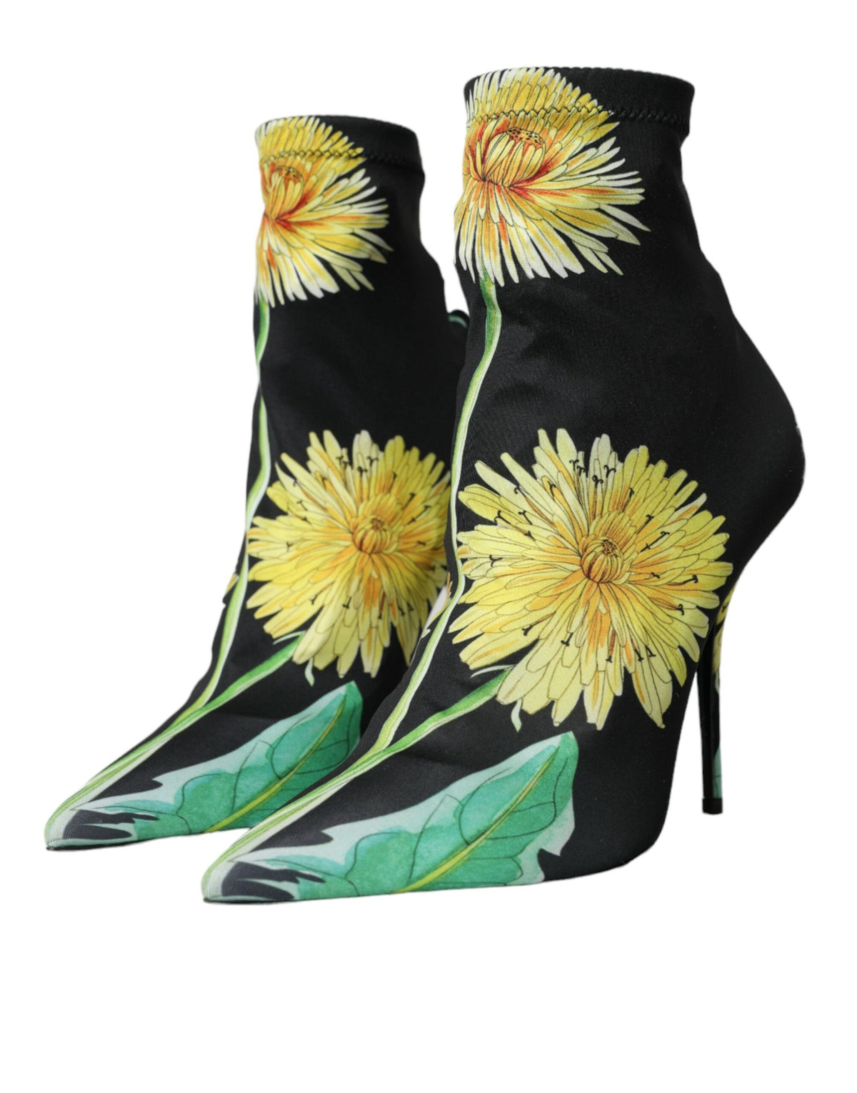 Dolce & Gabbana Black Floral Jersey Stretch Ankle Boots Women's Shoes