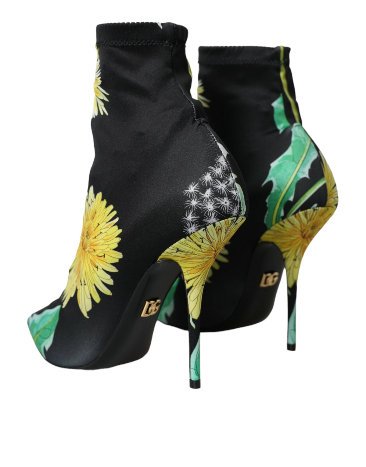 Dolce & Gabbana Black Floral Jersey Stretch Ankle Boots Women's Shoes