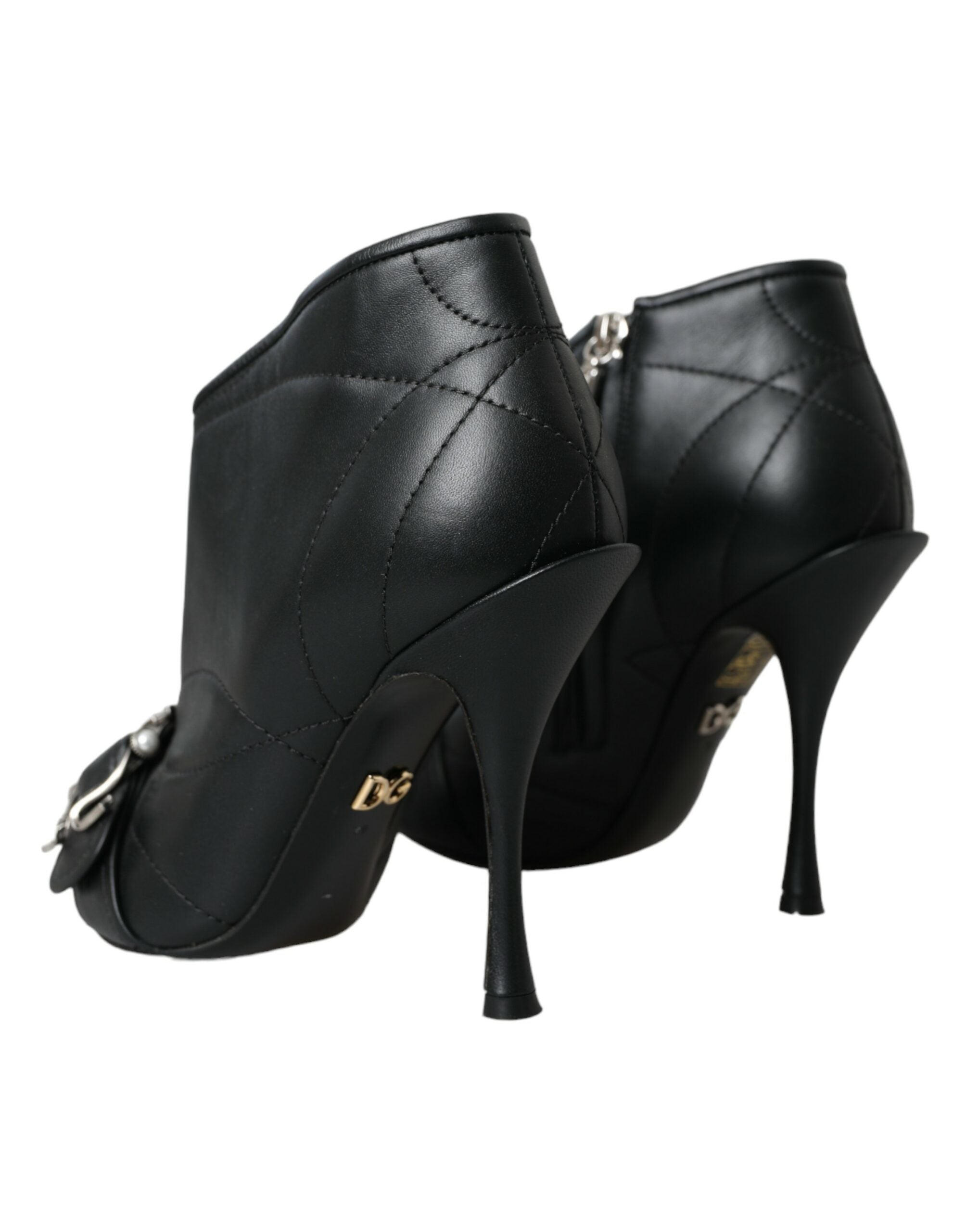 Dolce & Gabbana Black Devotion Quilted Buckled Boots Women's Shoes
