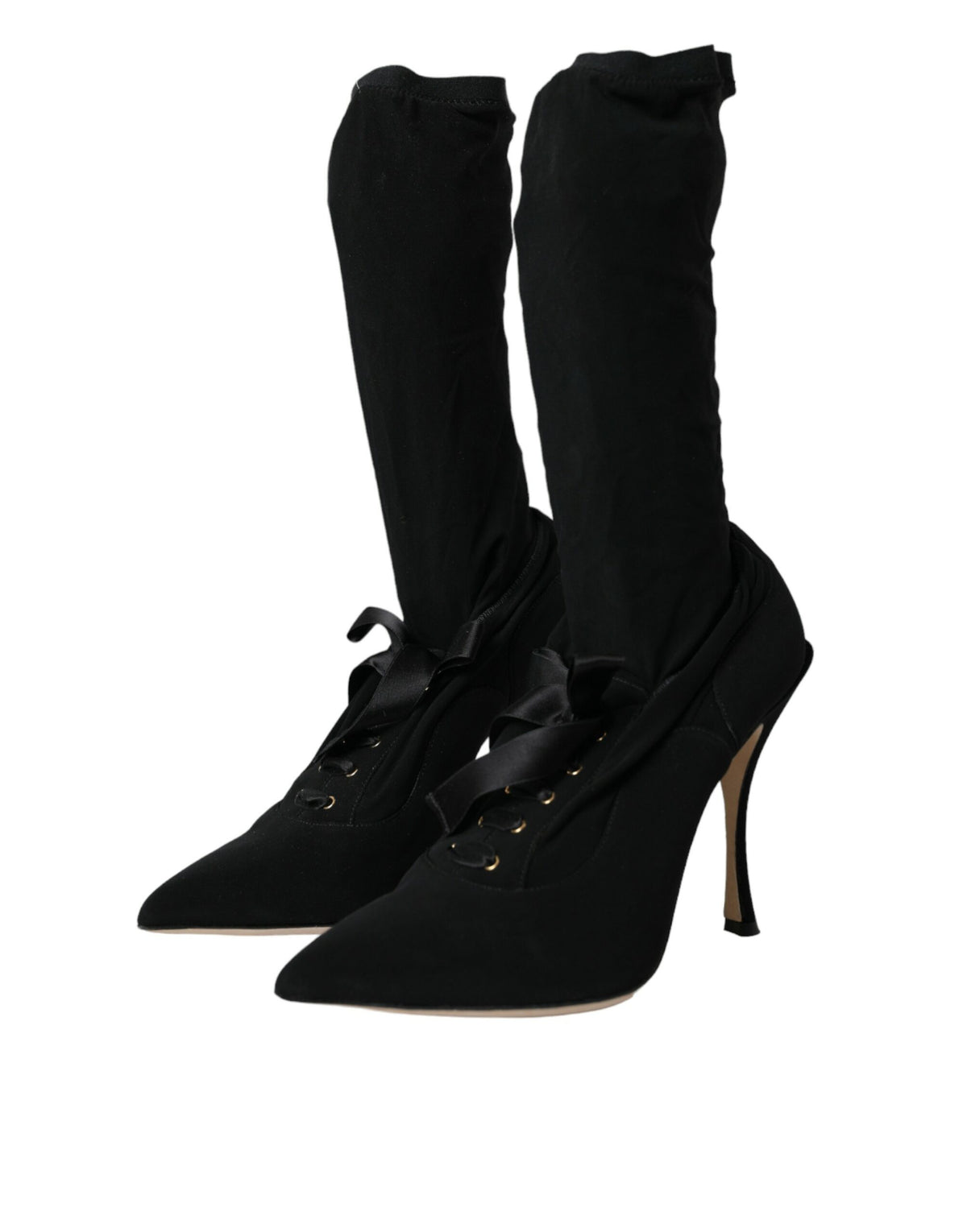 Dolce & Gabbana Black Stiletto Heels Mid Calf Boots Women's Shoes