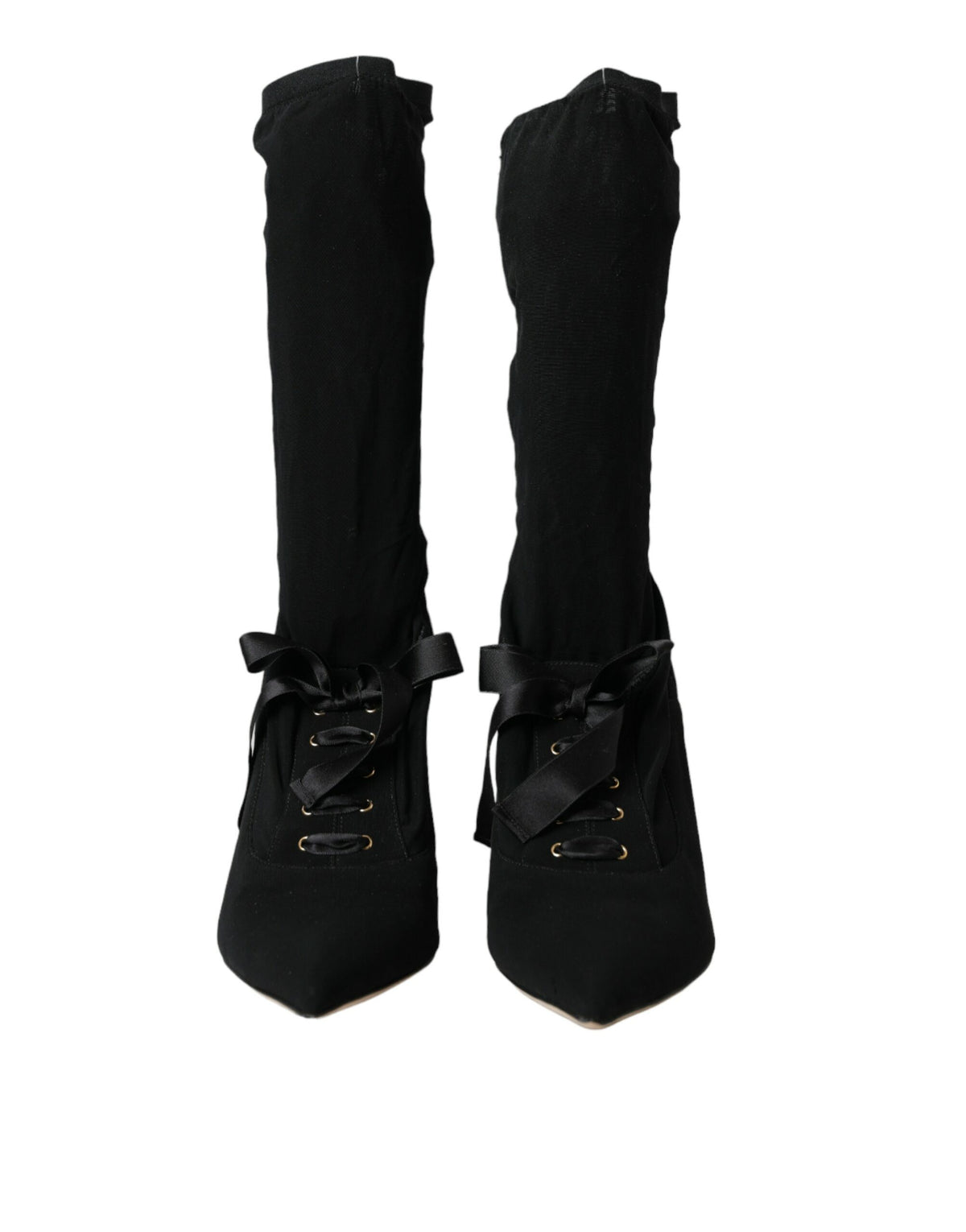 Dolce & Gabbana Black Stiletto Heels Mid Calf Boots Women's Shoes