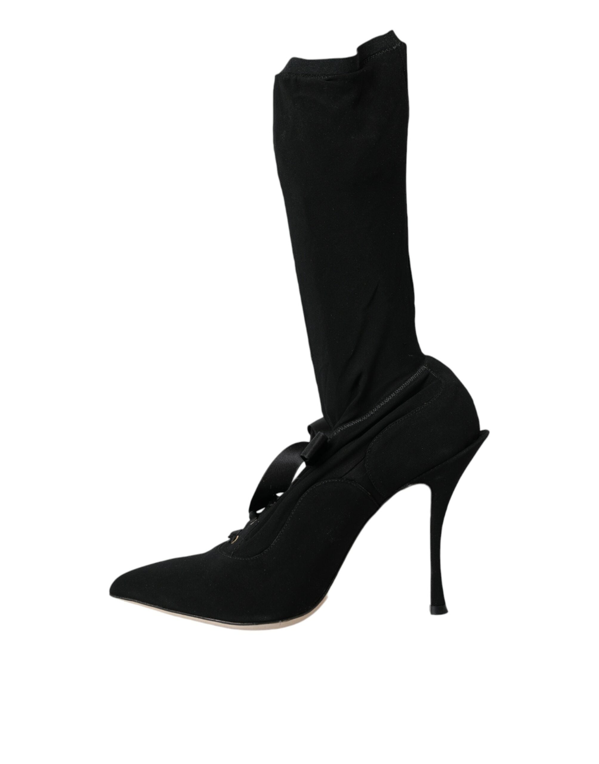 Dolce & Gabbana Black Stiletto Heels Mid Calf Boots Women's Shoes
