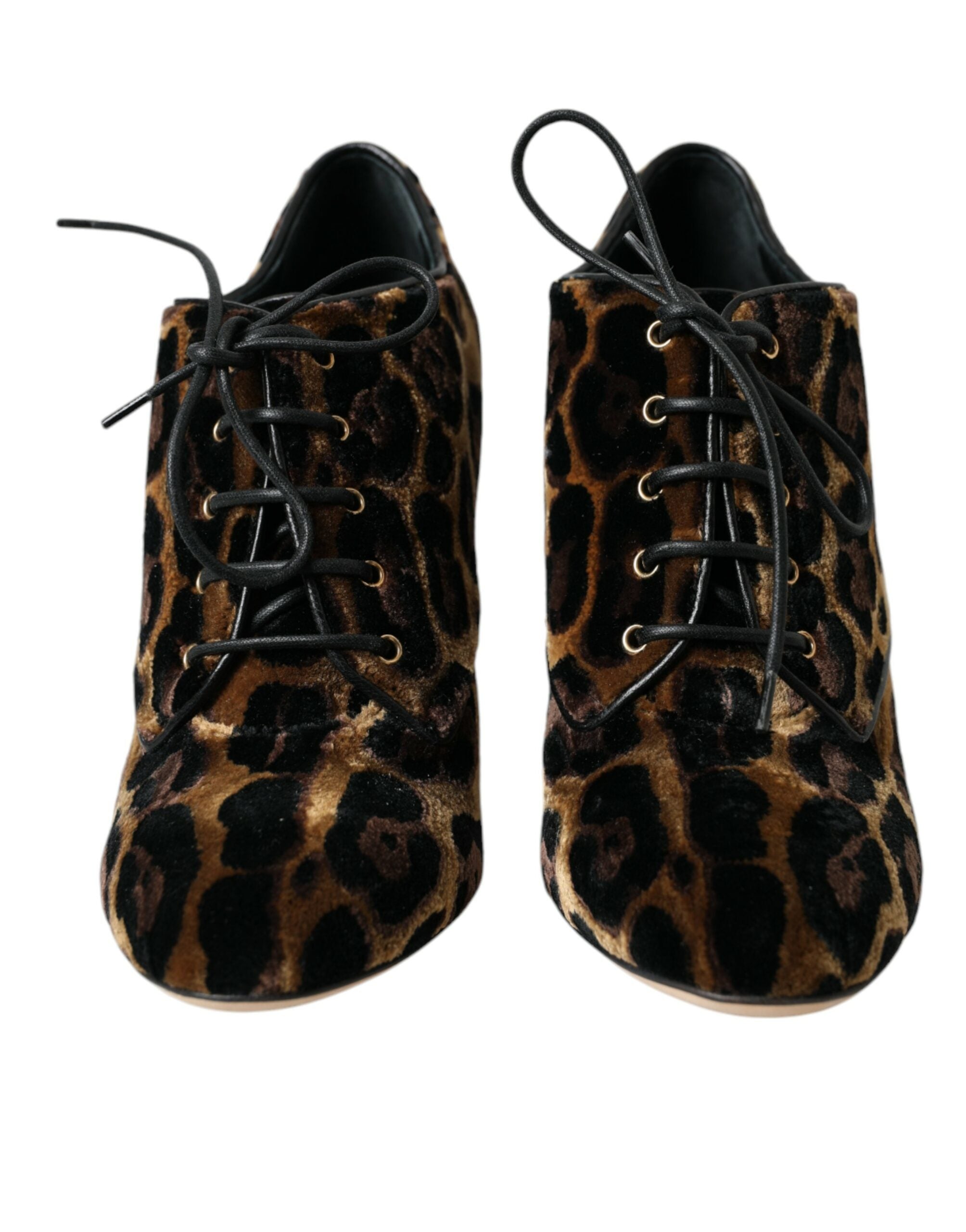 Dolce & Gabbana Brown Leopard Hair Lace Up Booties Women's Shoes