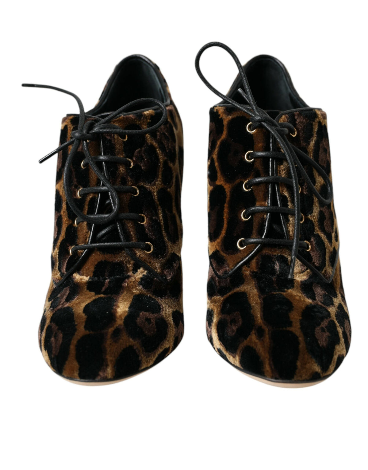 Dolce & Gabbana Brown Leopard Hair Lace Up Booties Women's Shoes