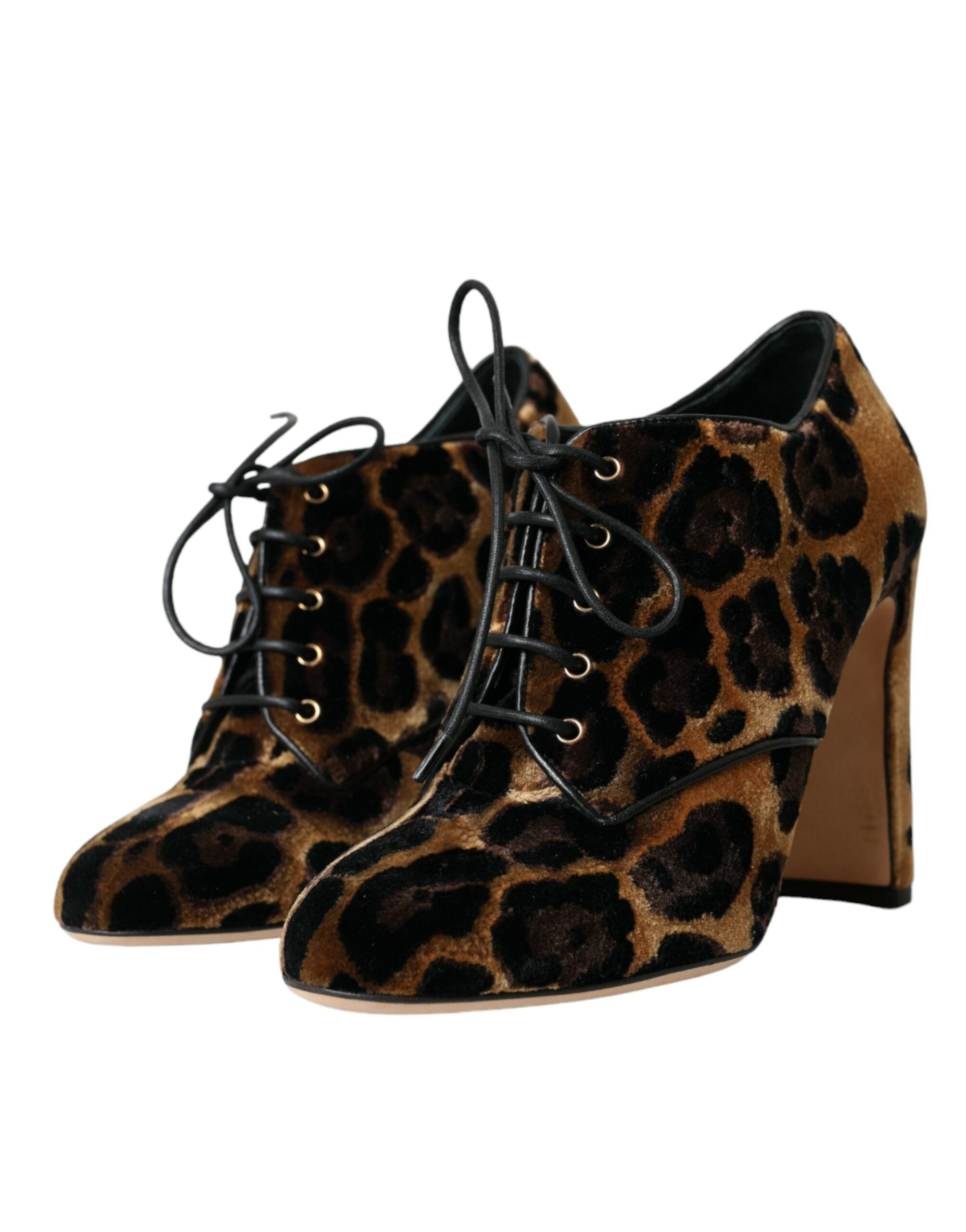 Dolce & Gabbana Brown Leopard Hair Lace Up Booties Women's Shoes