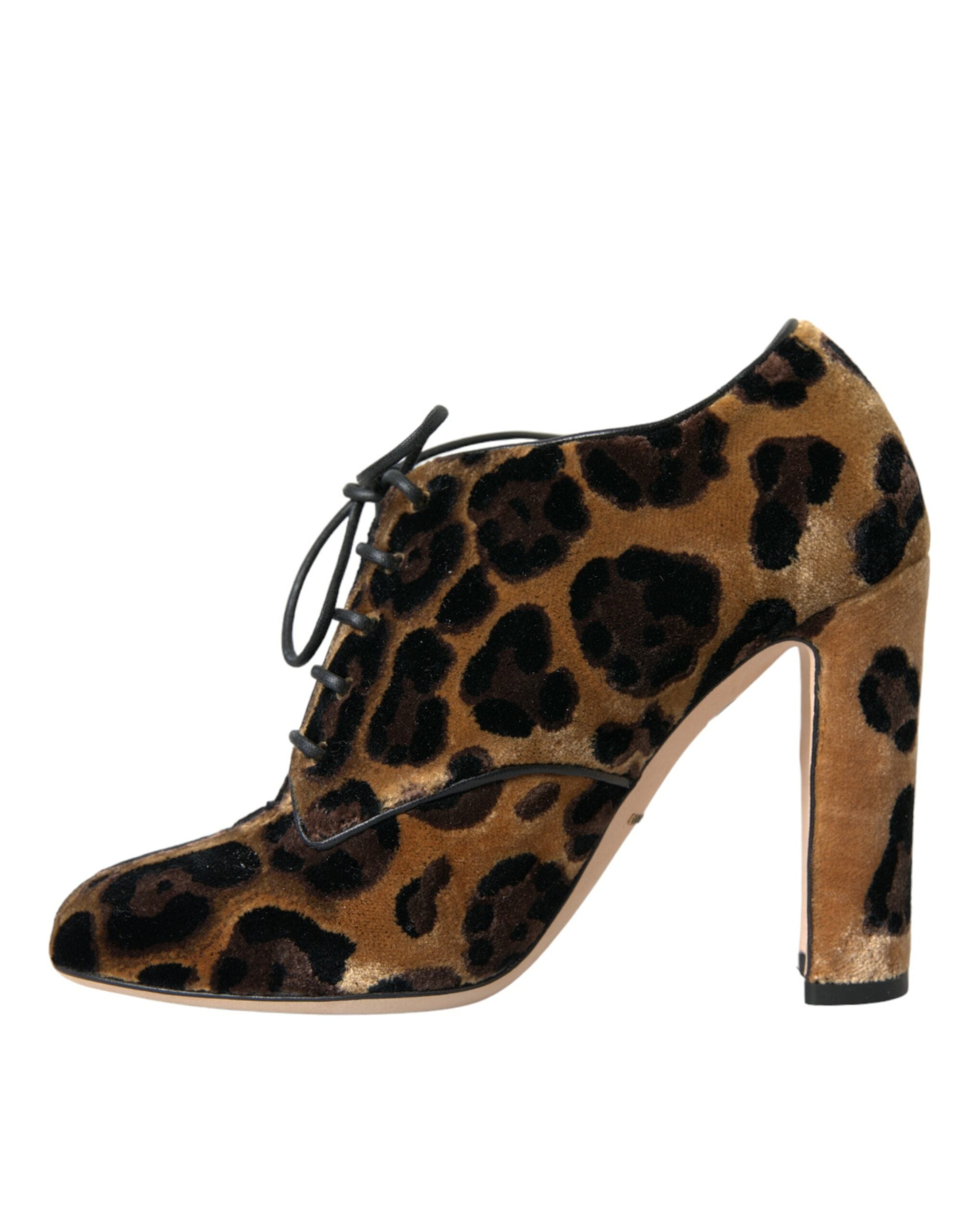 Dolce & Gabbana Brown Leopard Hair Lace Up Booties Women's Shoes