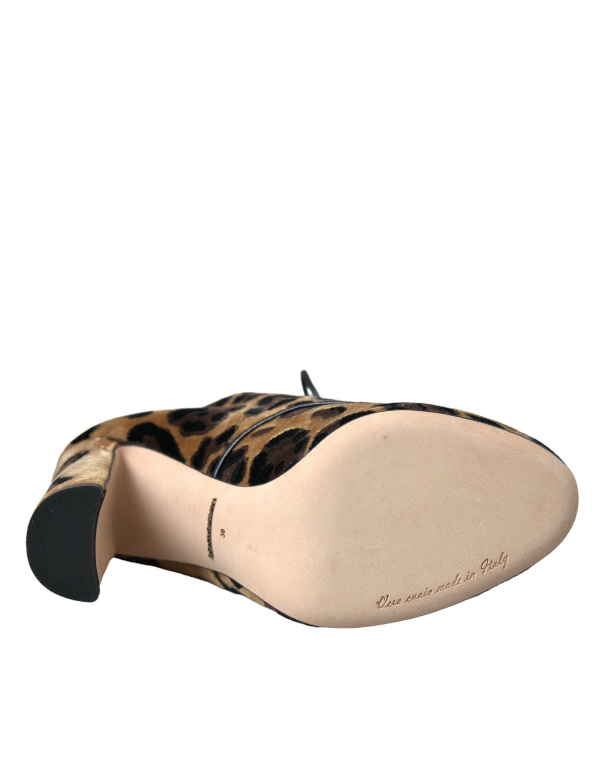 Dolce & Gabbana Brown Leopard Hair Lace Up Booties Women's Shoes