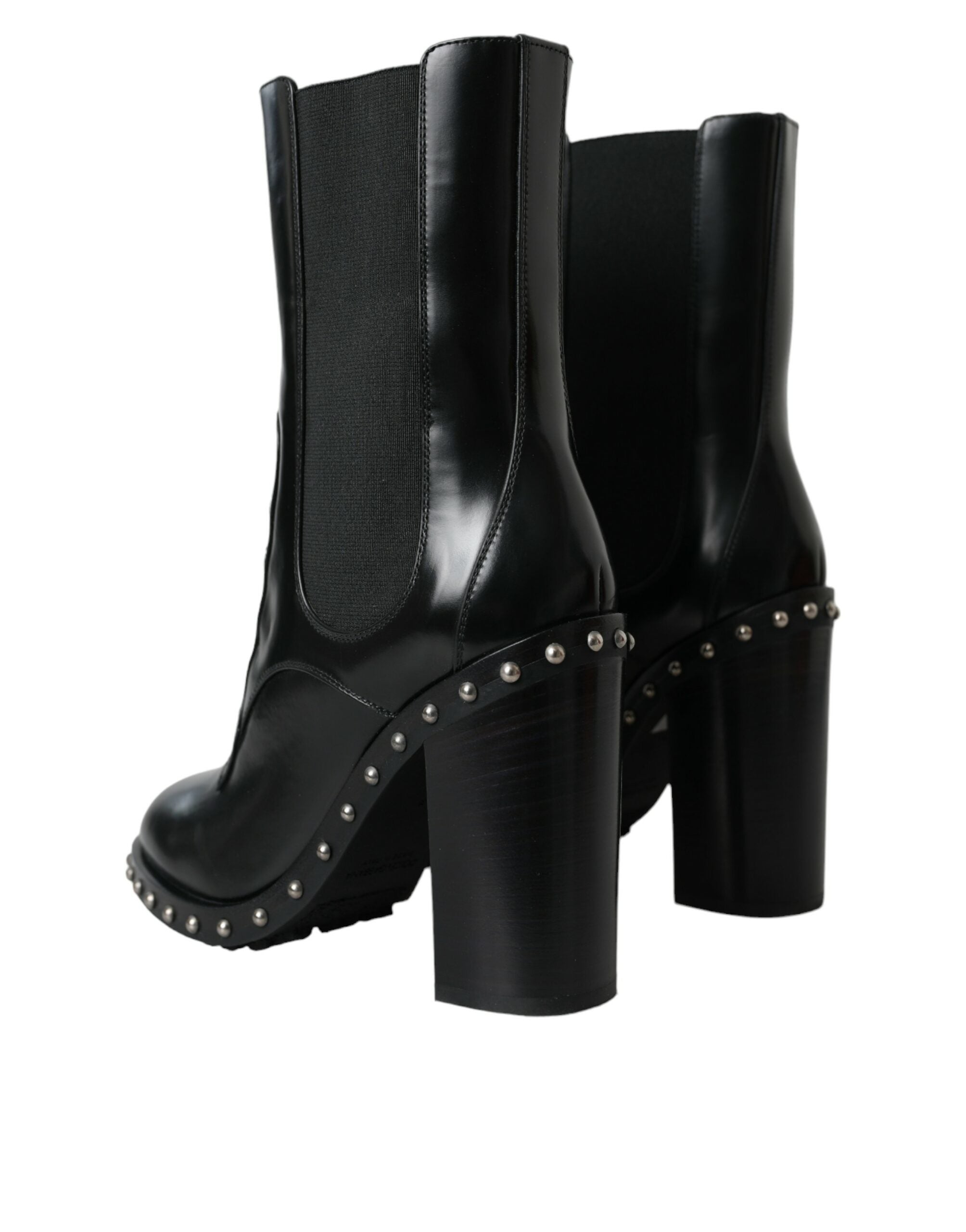 Dolce & Gabbana Black Leather Studded Lace Up Boots Women's Shoes