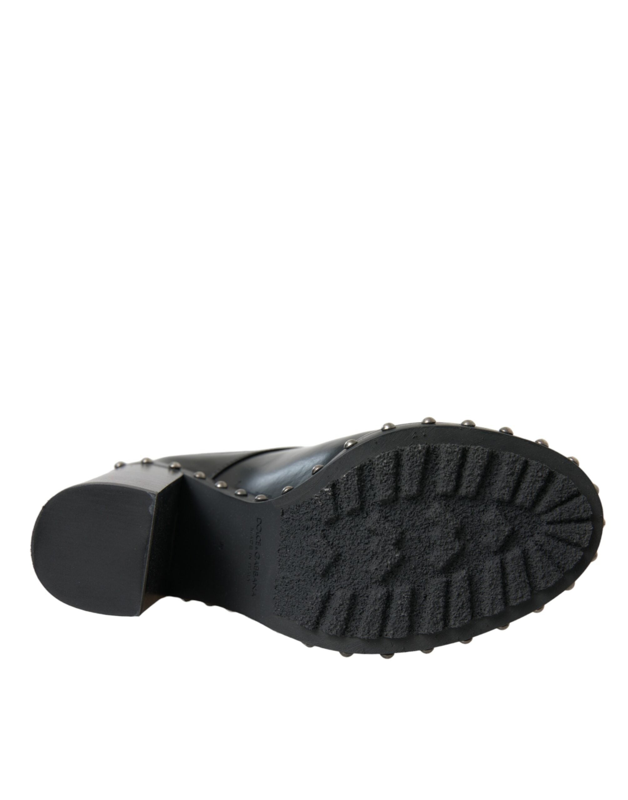 Dolce & Gabbana Black Leather Studded Lace Up Boots Women's Shoes