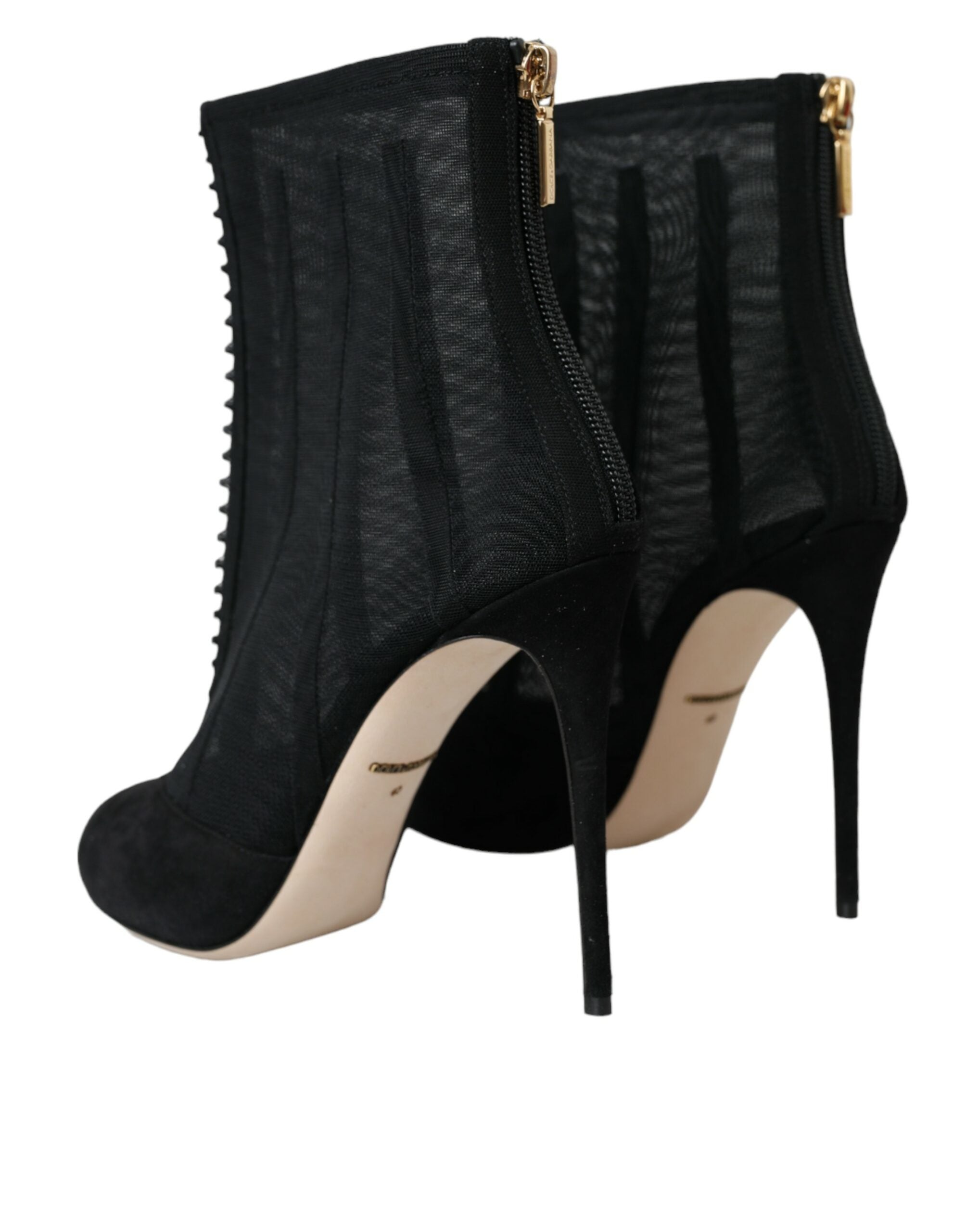 Dolce & Gabbana Black Mesh Stiletto Heels Ankle Boots Women's Shoes