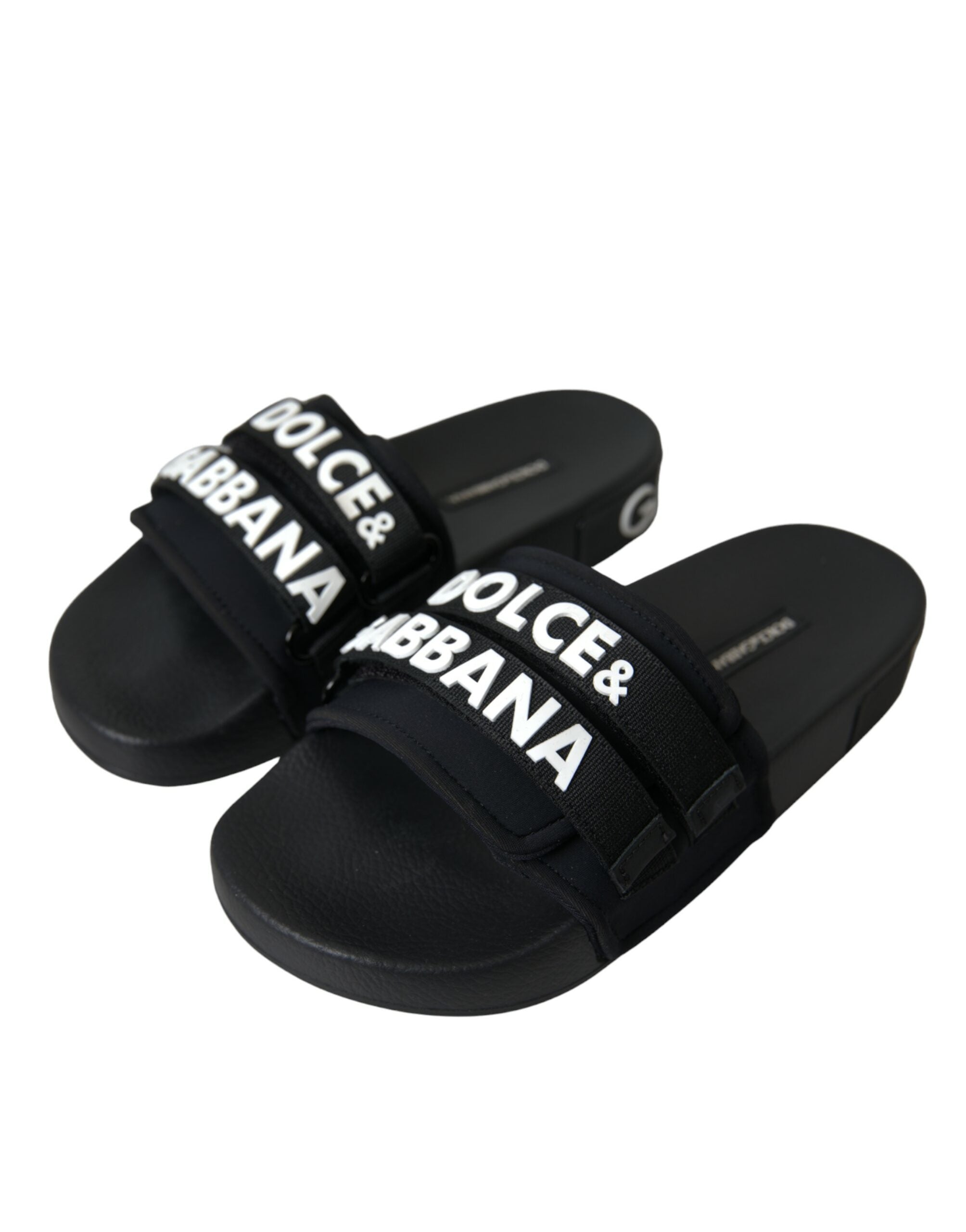 Dolce & Gabbana Black Neoprene Slides Flats Beachwear Women's Shoes