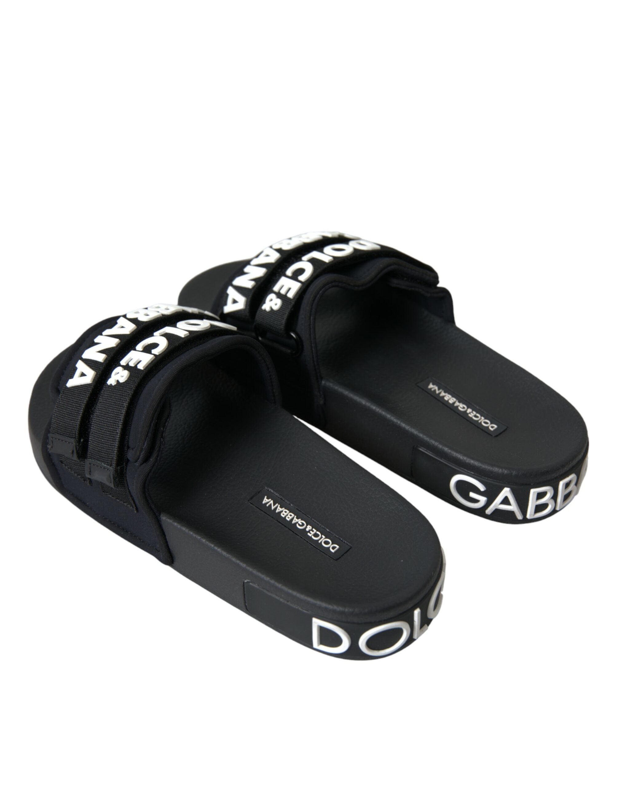 Dolce & Gabbana Black Neoprene Slides Flats Beachwear Women's Shoes