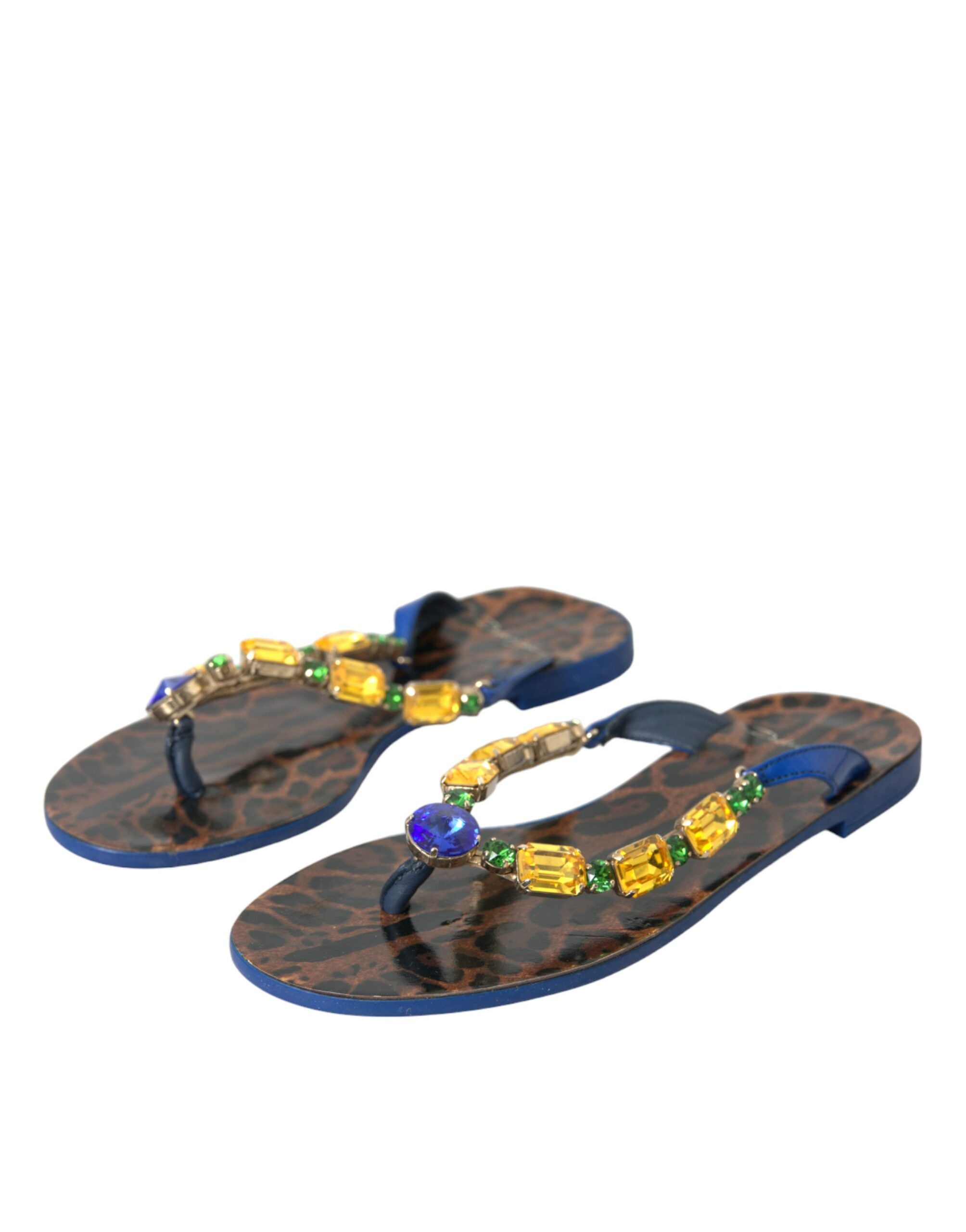 Dolce & Gabbana Blue Crystal Calf Leather Beachwear Women's Shoes