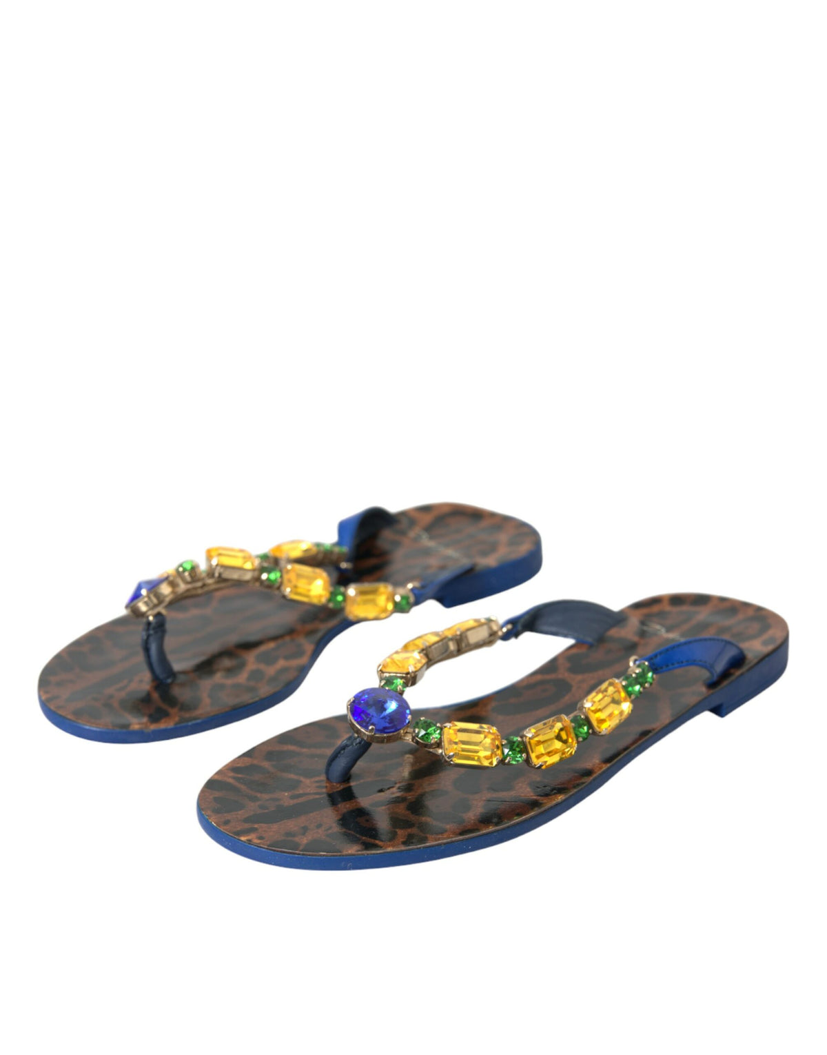 Dolce & Gabbana Blue Crystal Calf Leather Beachwear Women's Shoes