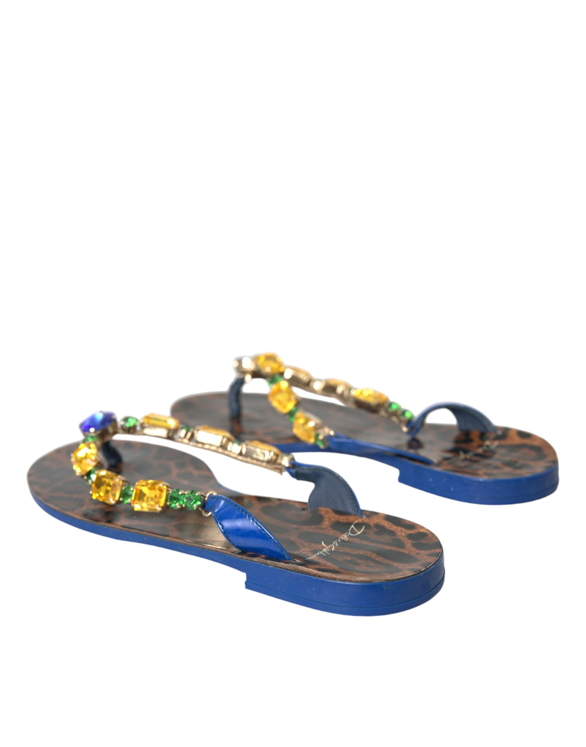 Dolce & Gabbana Blue Crystal Calf Leather Beachwear Women's Shoes