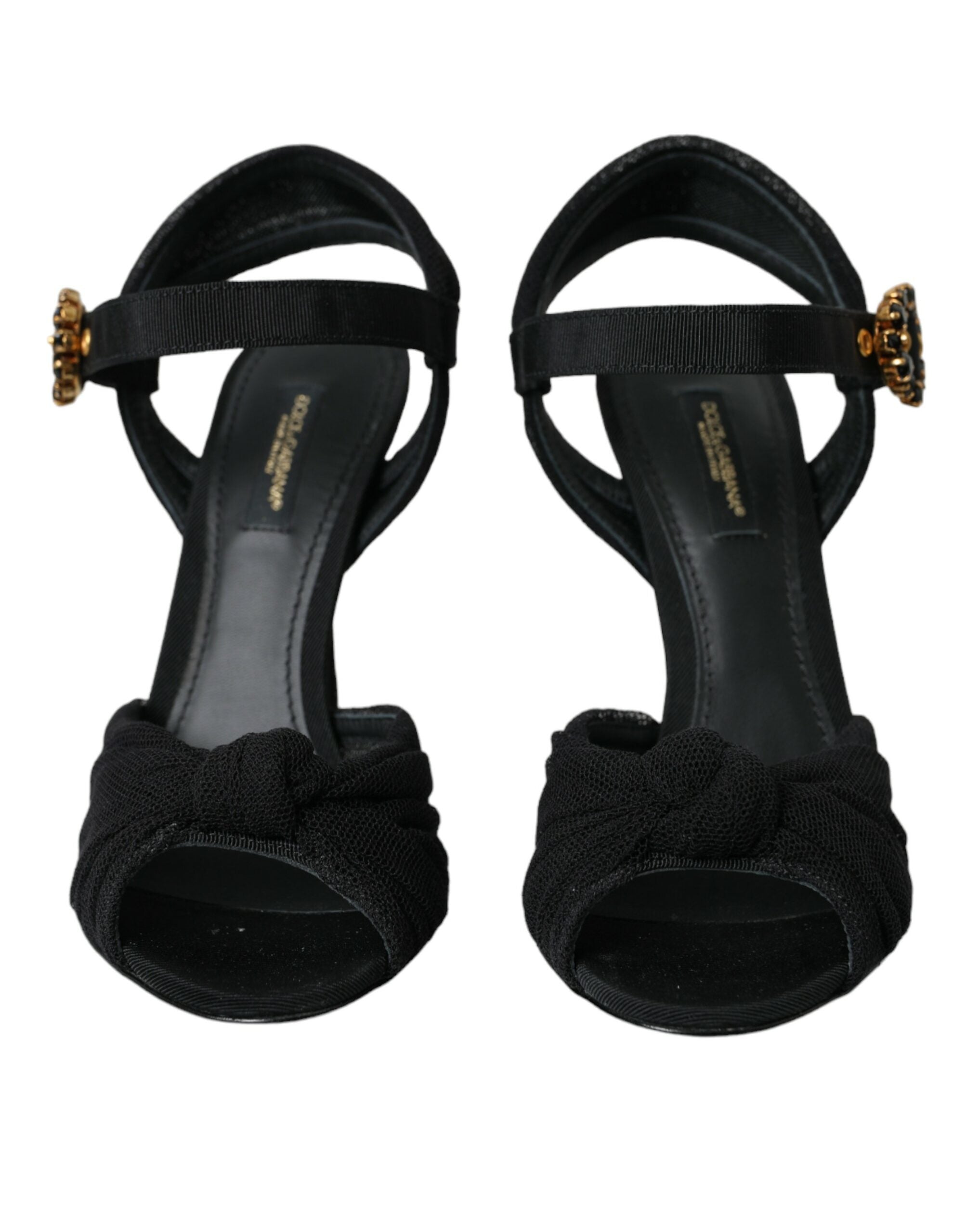 Dolce & Gabbana Black Suede Embellished Heels Sandals Women's Shoes