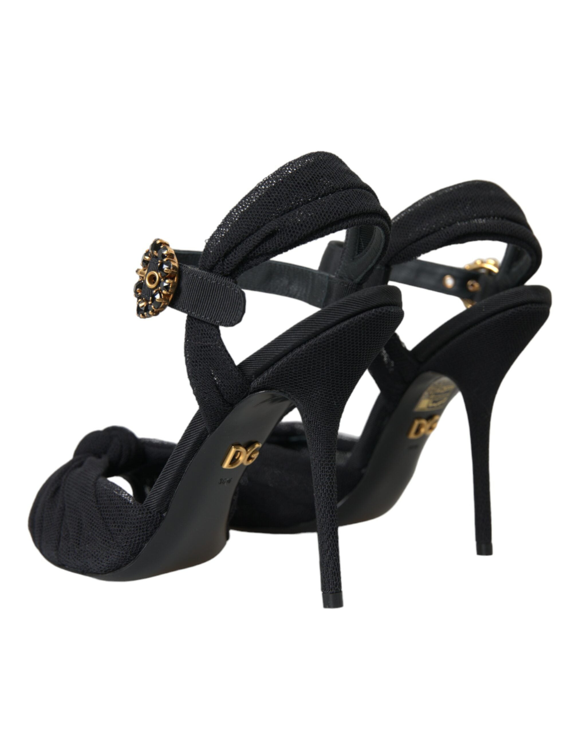 Dolce & Gabbana Black Suede Embellished Heels Sandals Women's Shoes