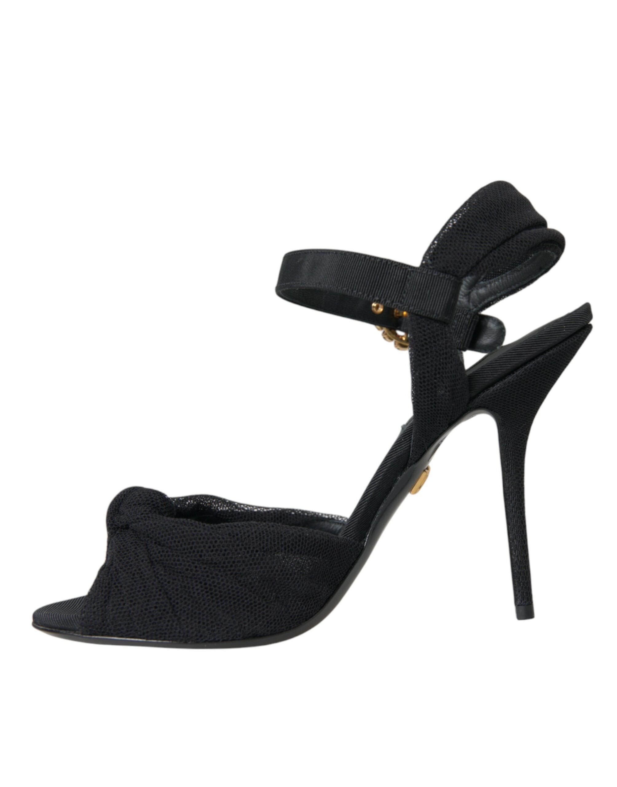 Dolce & Gabbana Black Suede Embellished Heels Sandals Women's Shoes