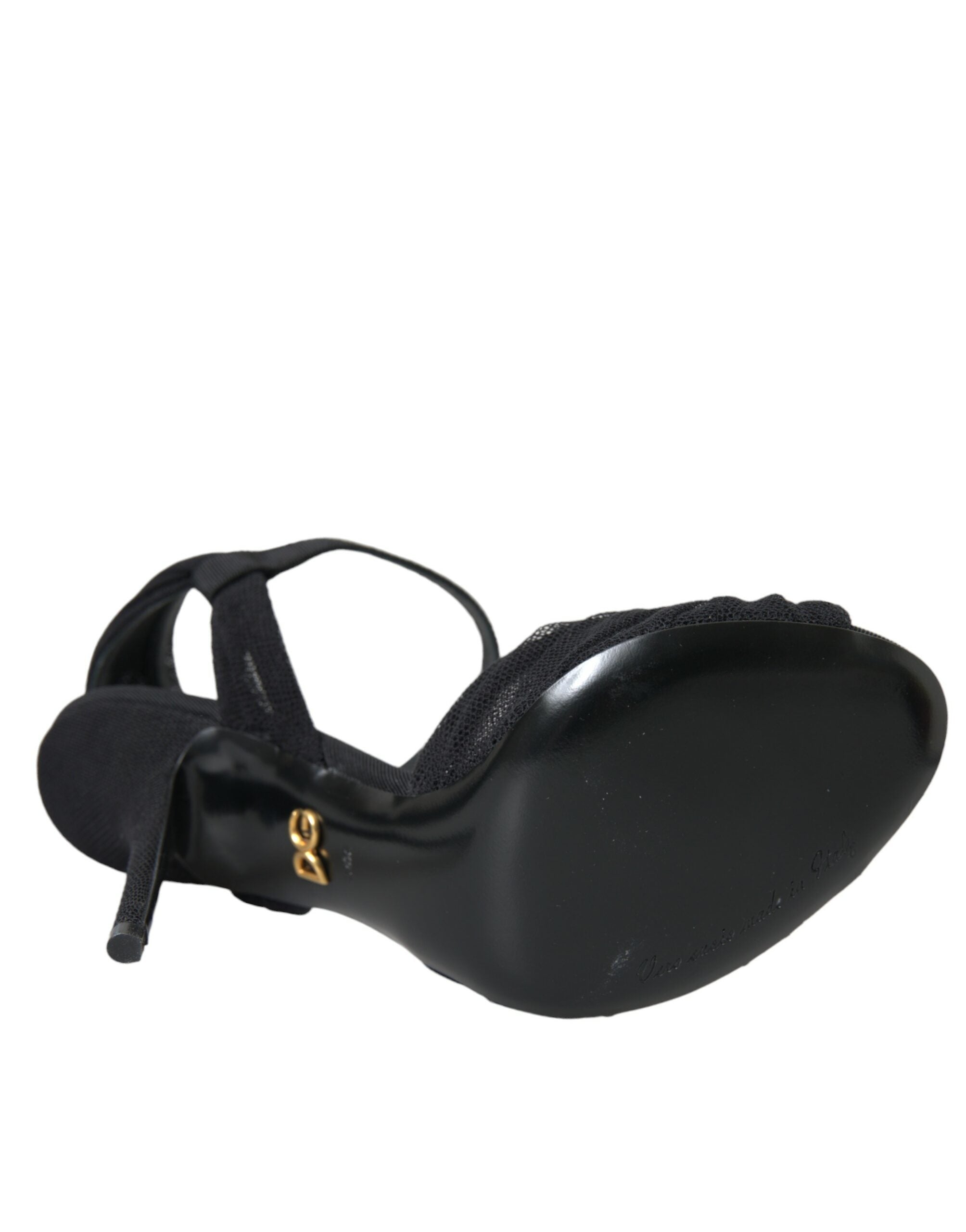 Dolce & Gabbana Black Suede Embellished Heels Sandals Women's Shoes