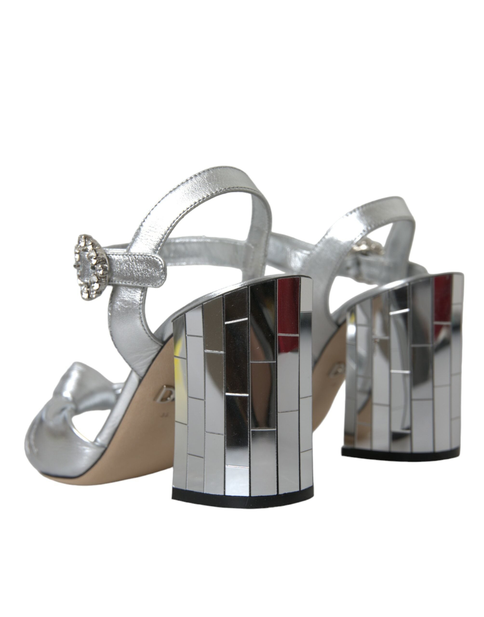 Dolce & Gabbana Silver Lambskin Leather Heels Sandals Women's Shoes
