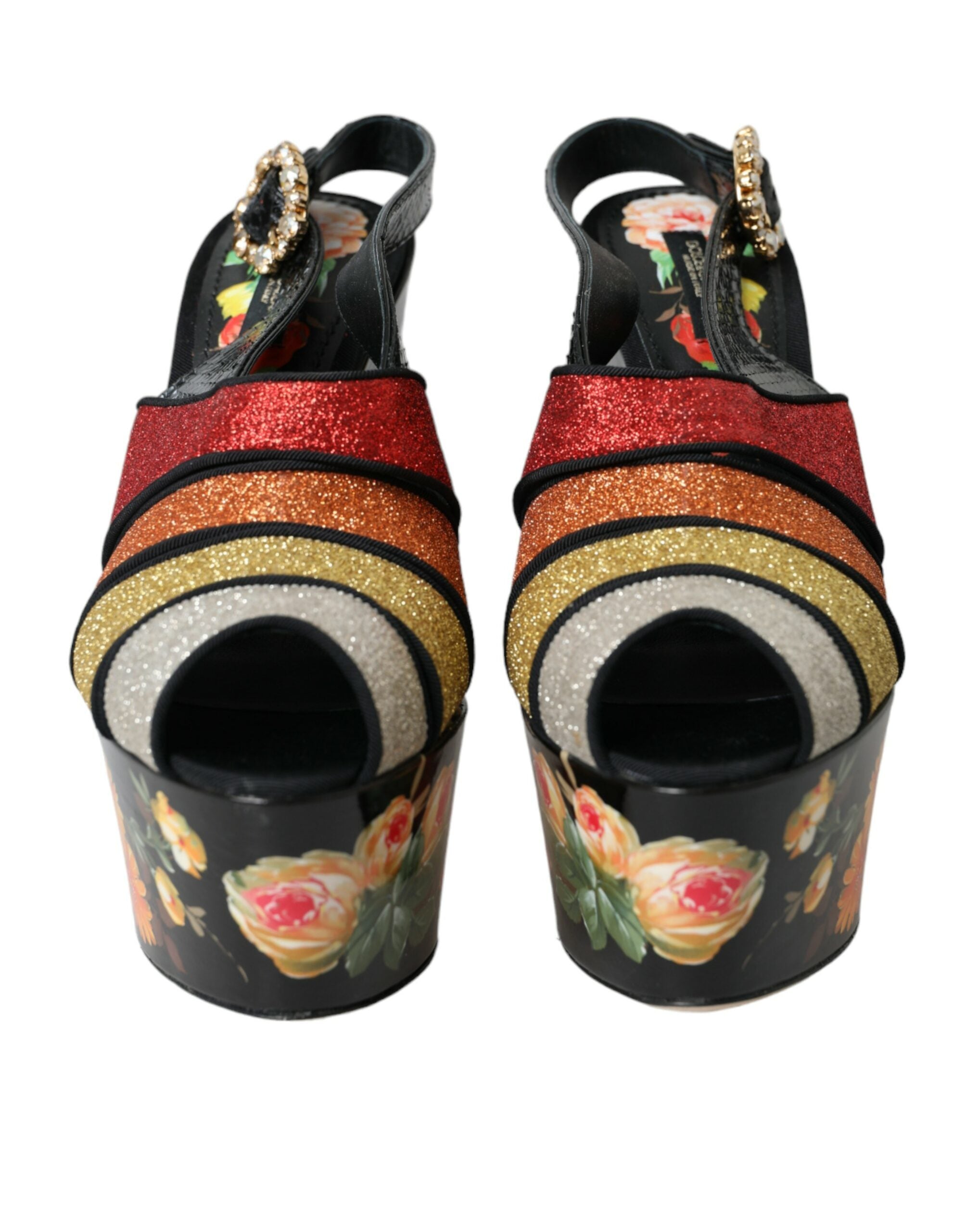 Dolce & Gabbana Multicolor Floral Crystal Platform Sandals Women's Shoes