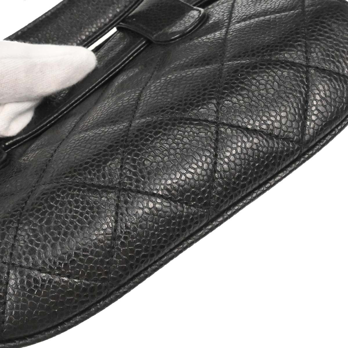 Chanel Vintage Zip Belt Quilted Caviar Black Leather Shoulder Bag Bag (Pre-Owned)