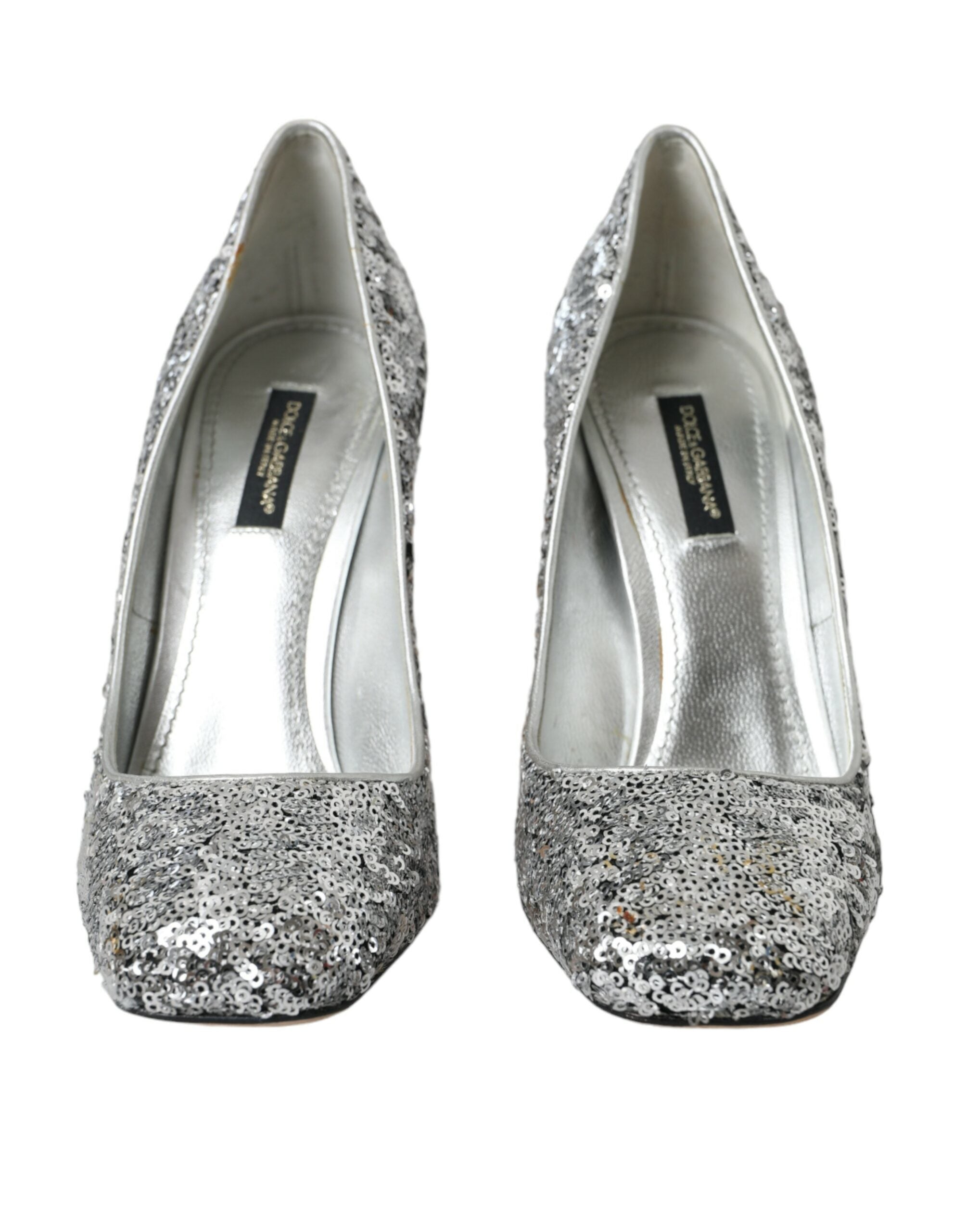 Dolce & Gabbana Silver Sequin Embellished Heels Pumps Women's Shoes